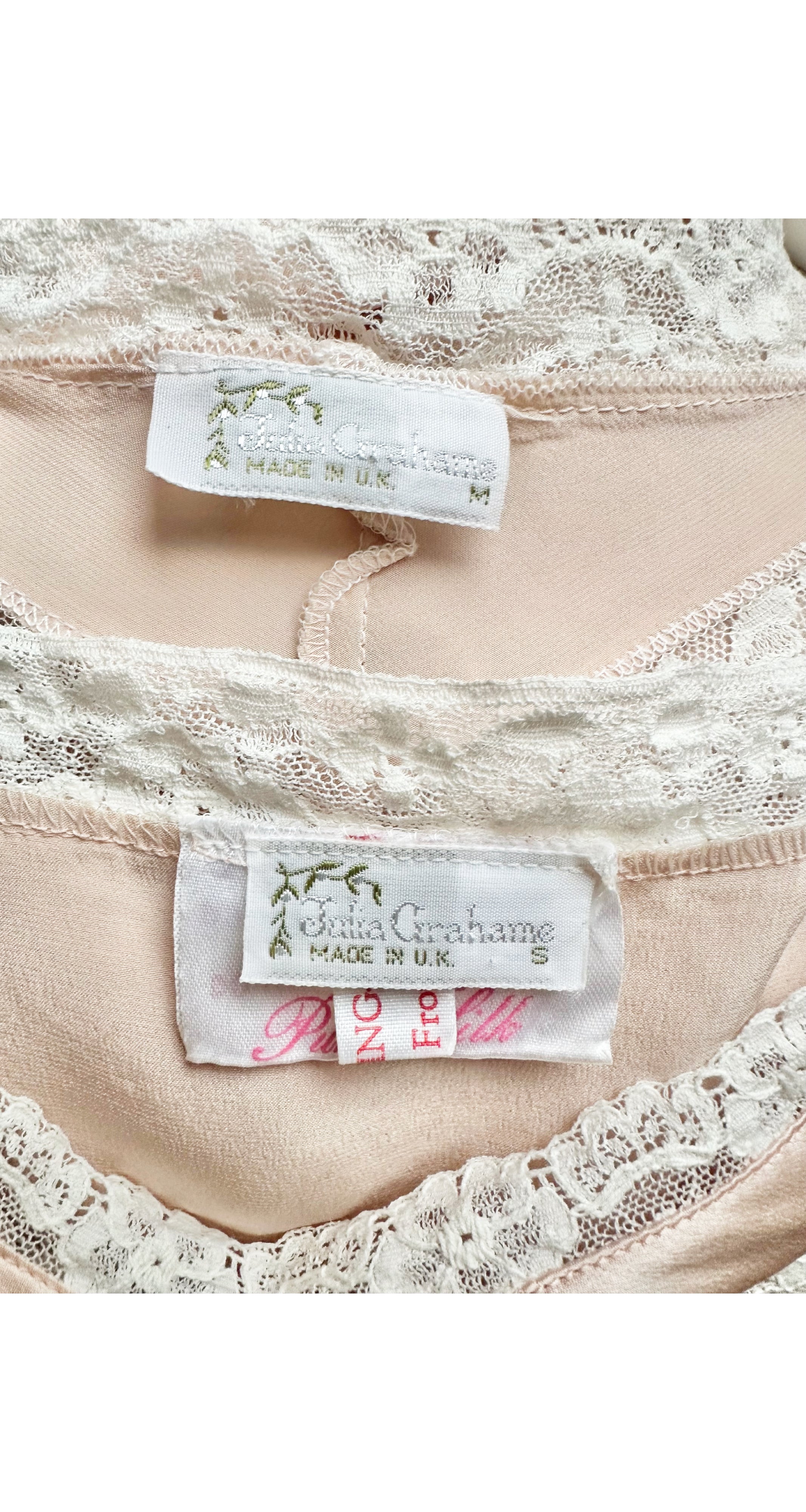 1980s Blush Silk Lace Trim Nightgown & Peignoir Lingerie Set