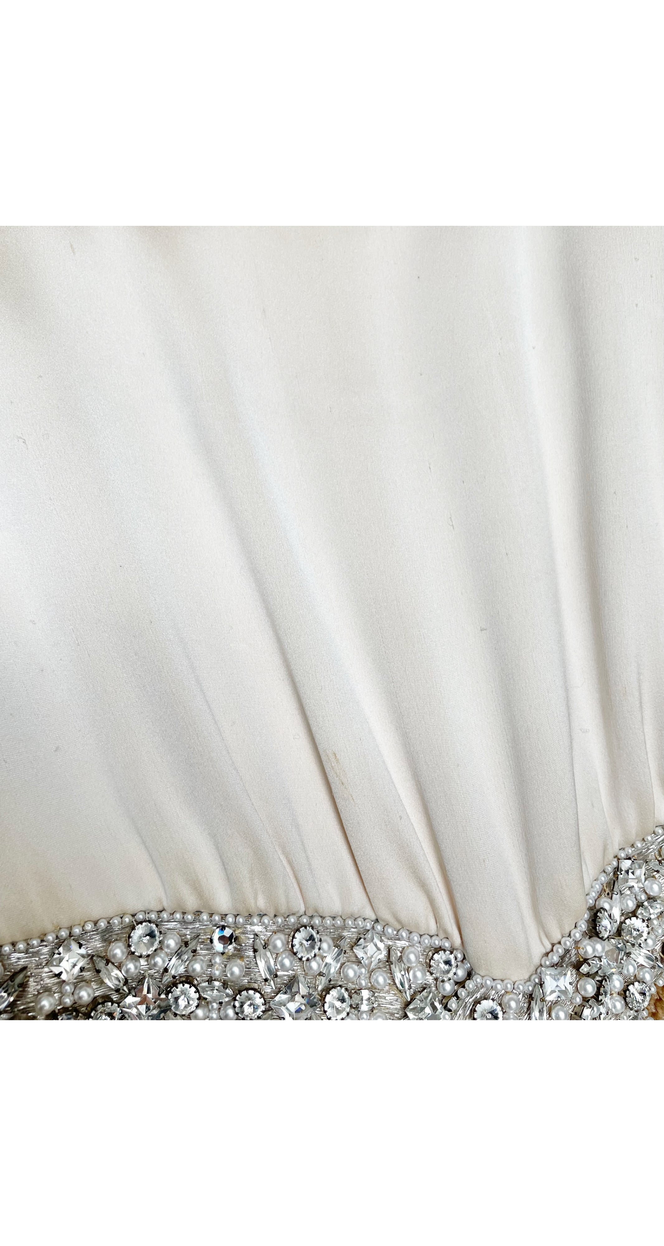 1967 Beaded Cut-Out Ivory Silk Evening Gown