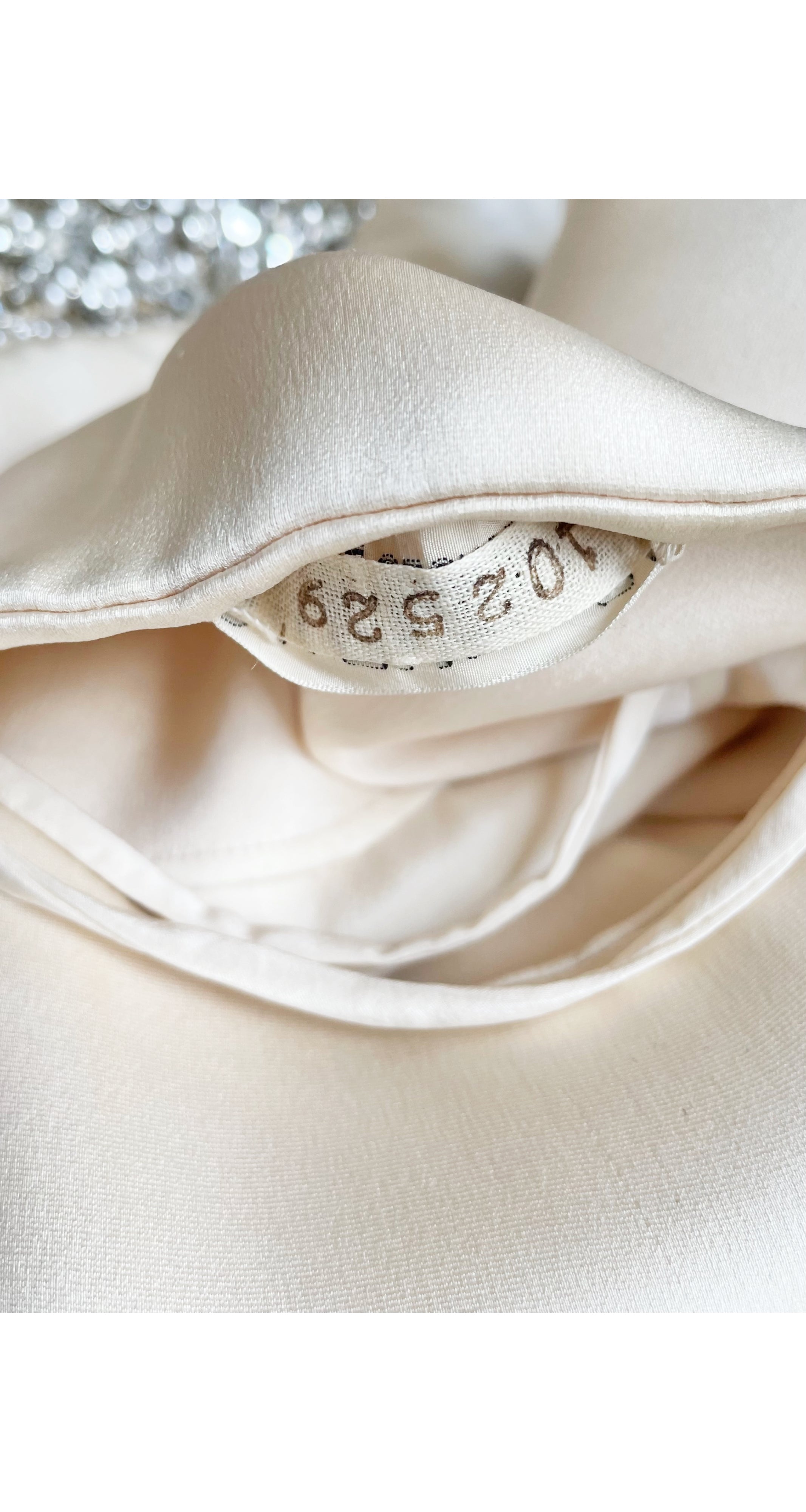 1967 Beaded Cut-Out Ivory Silk Evening Gown