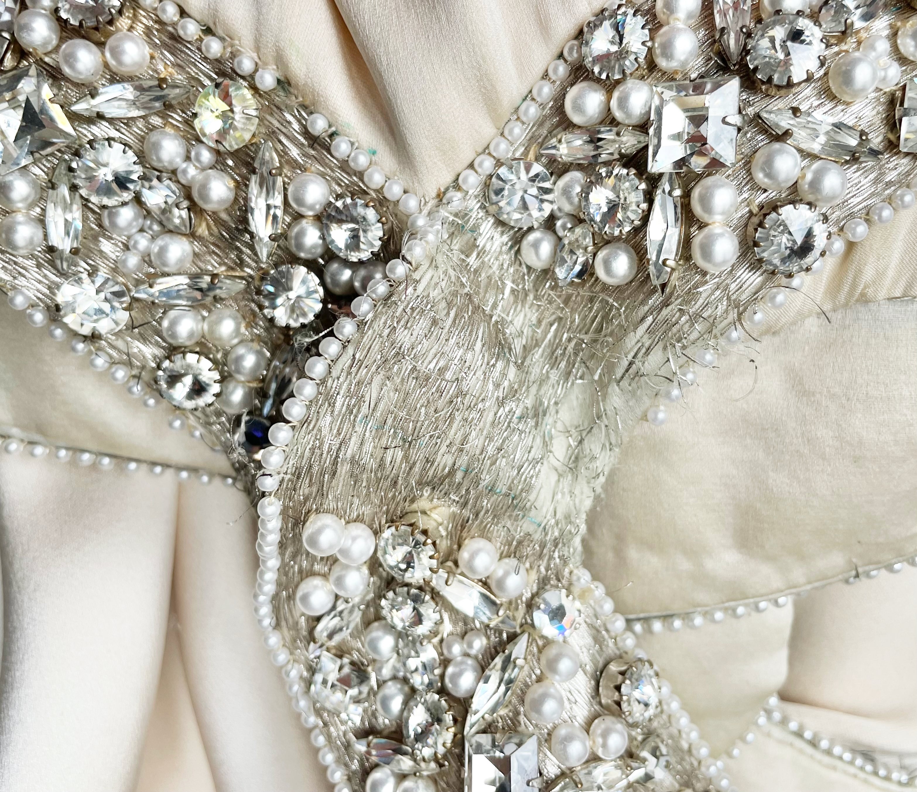 1967 Beaded Cut-Out Ivory Silk Evening Gown