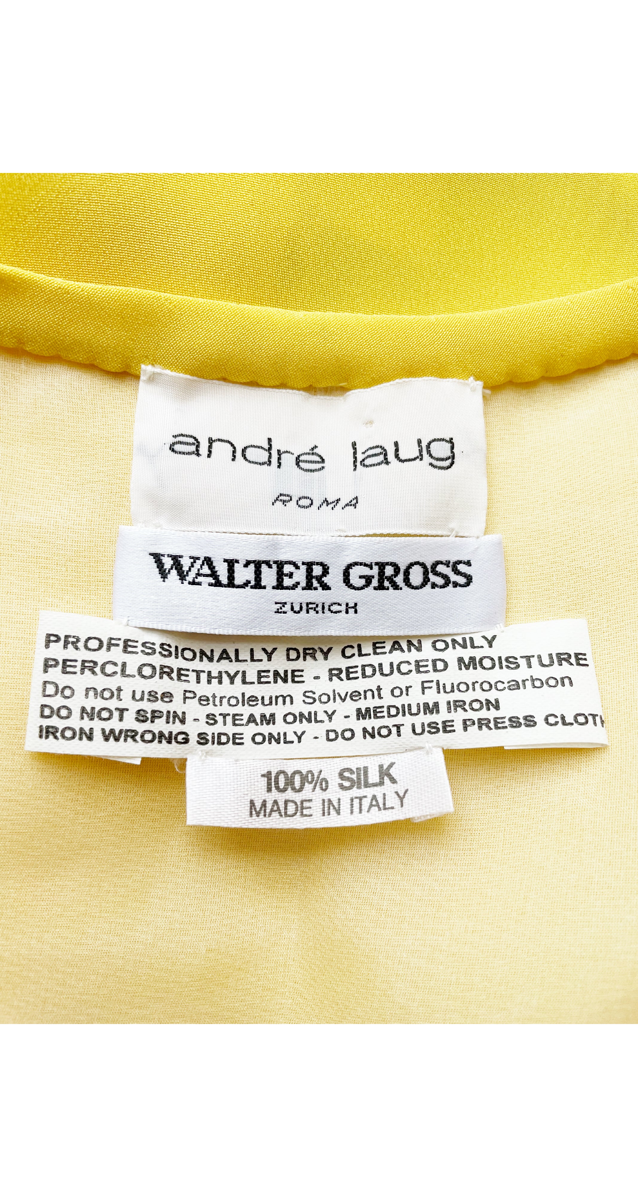 1980s Yellow Silk Crepe Button-Up Short Sleeve Blouse