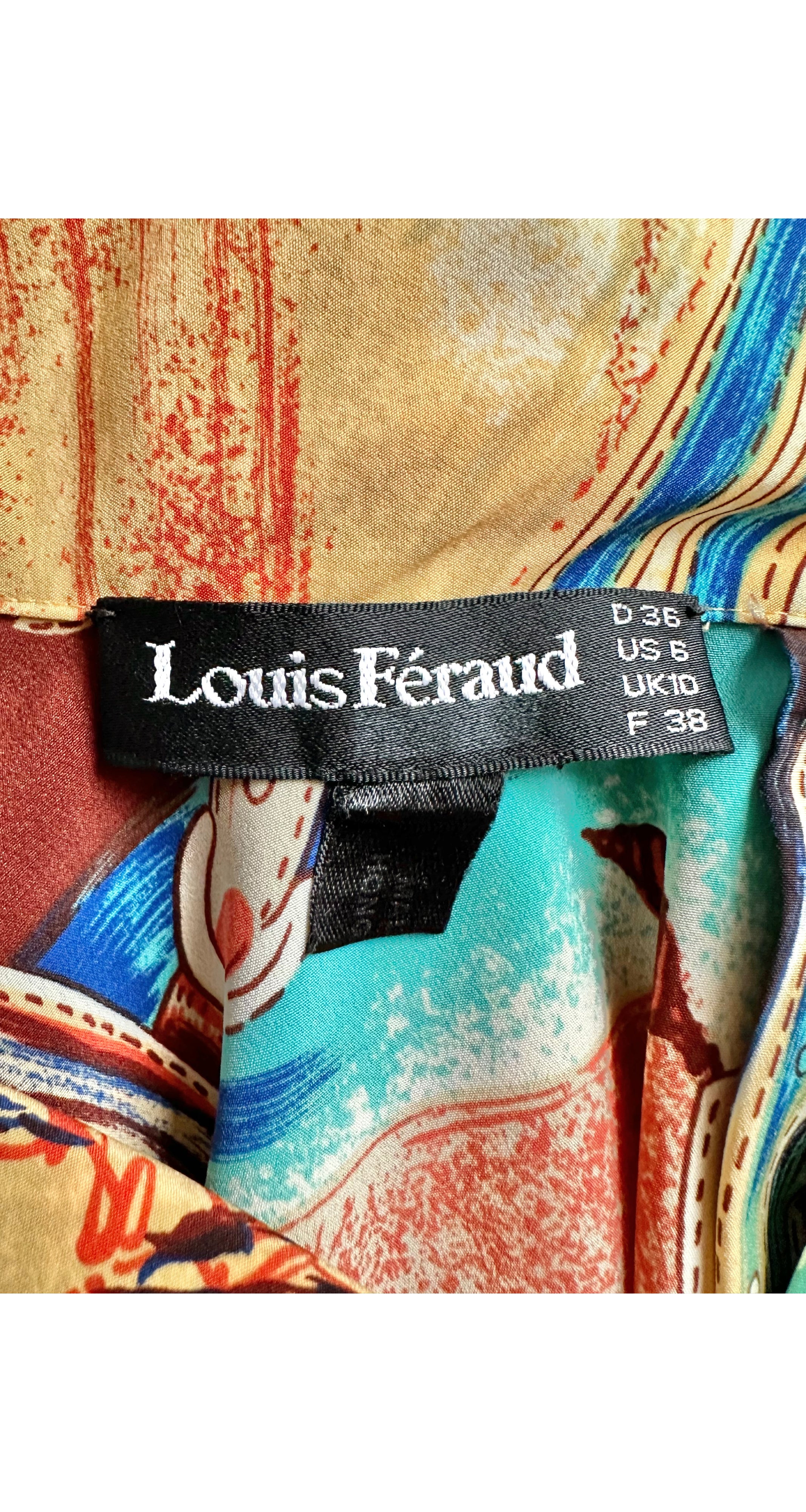 1980s Equestrian Print Funnel Neck Blouse