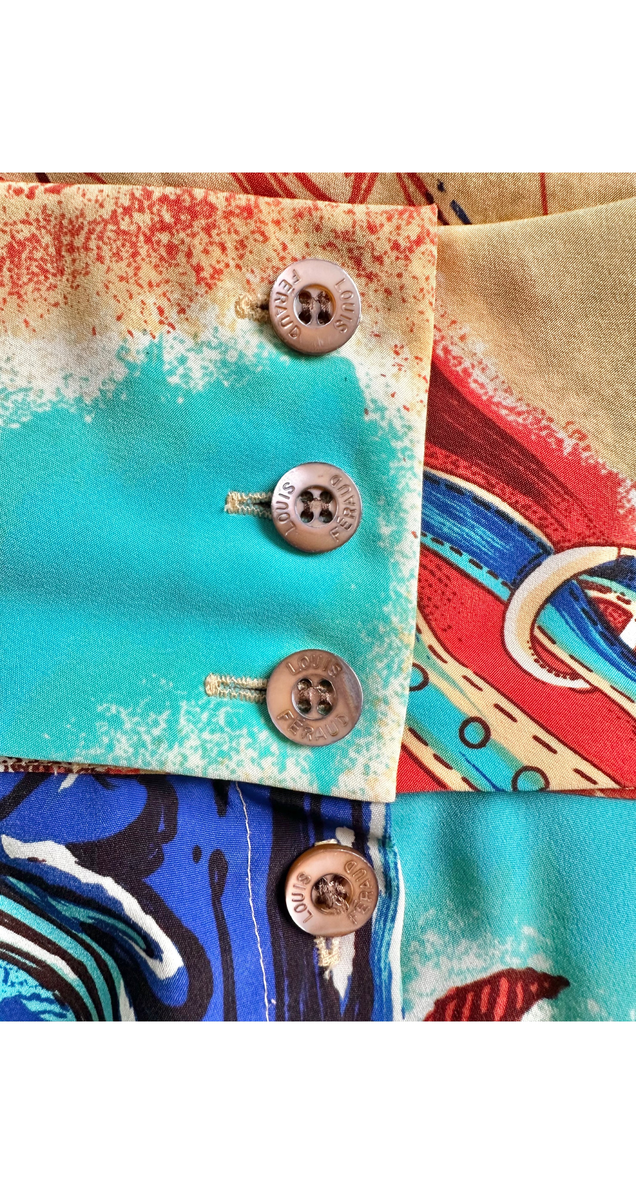 1980s Equestrian Print Funnel Neck Blouse