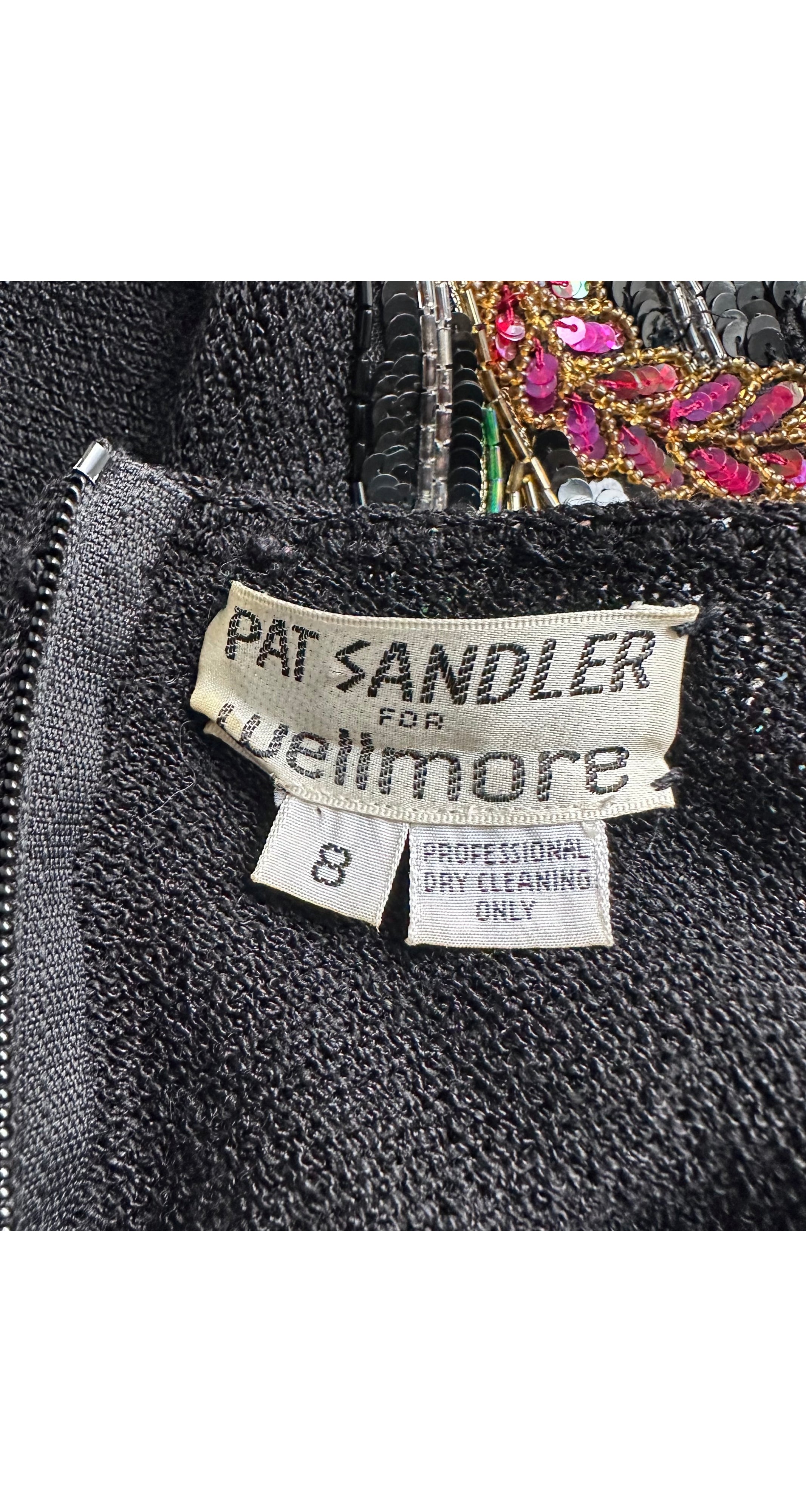 1980s Floral Embellished Black Knit Evening Dress