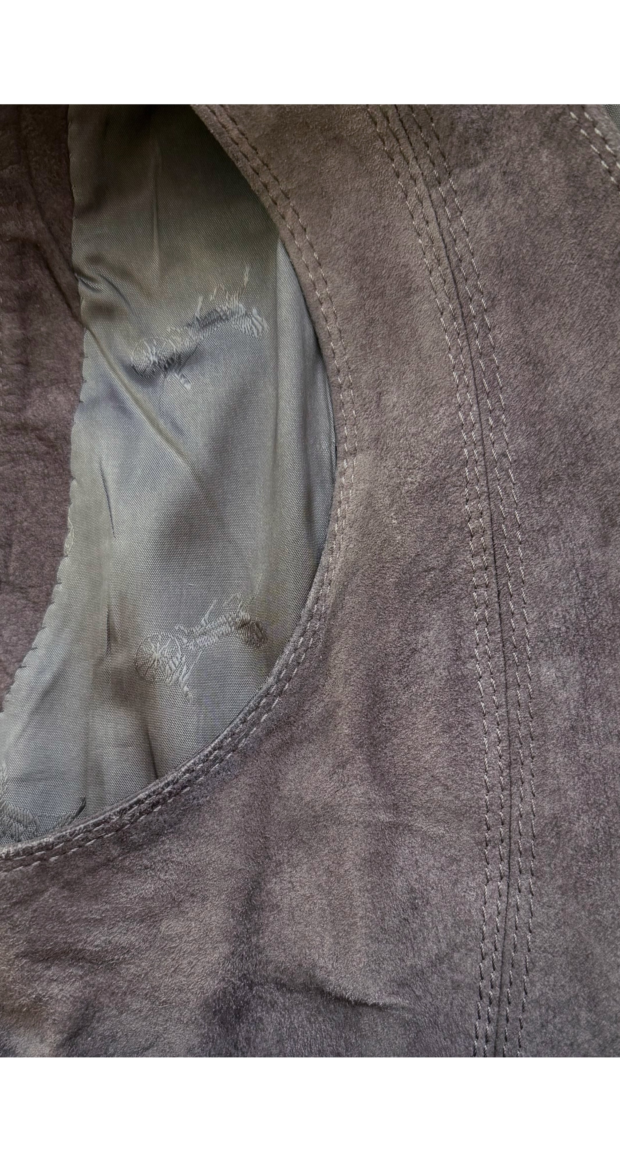 1970s Horsebit Gray Suede Snap-Up Vest