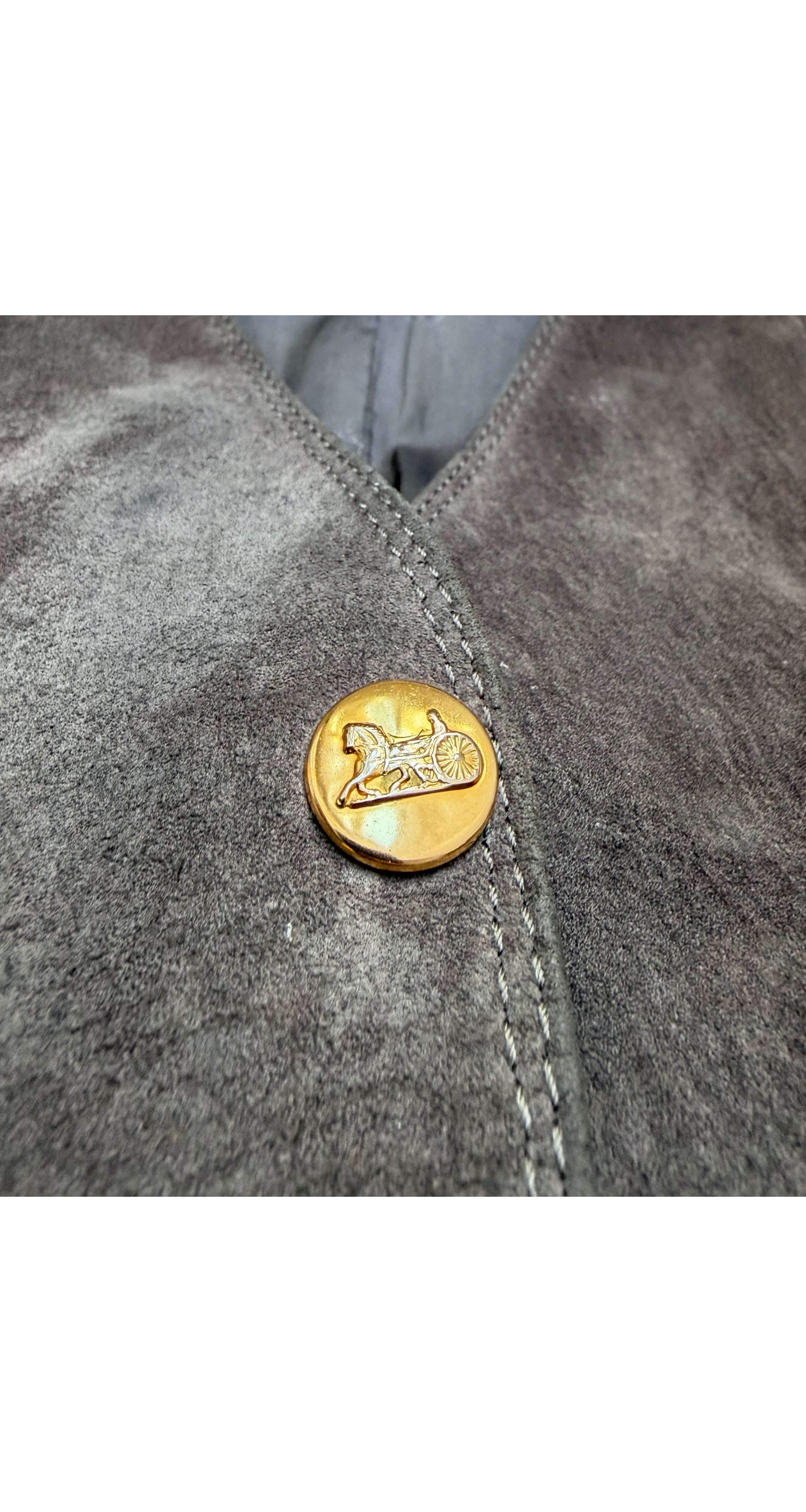 1970s Horsebit Gray Suede Snap-Up Vest