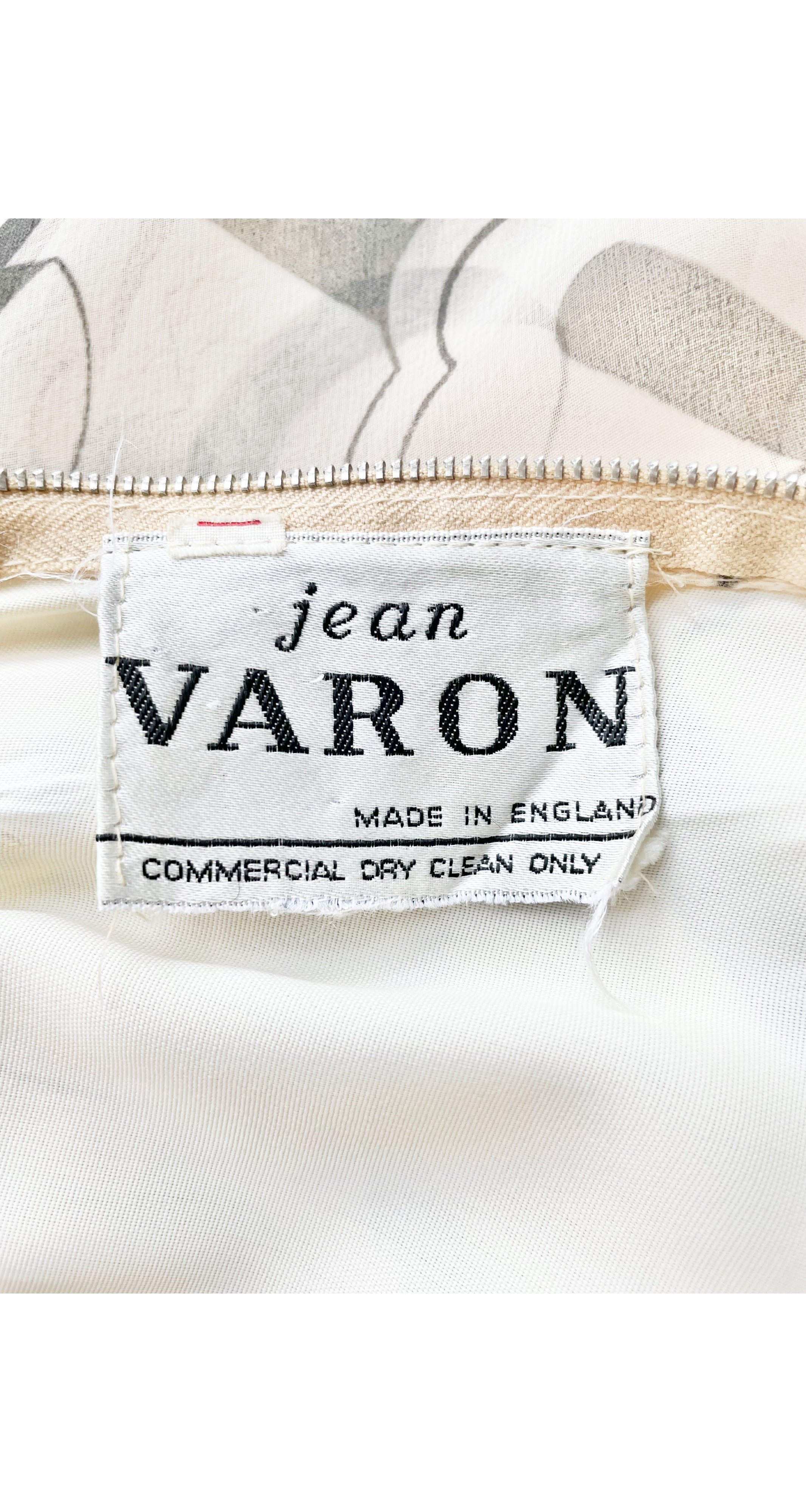 1972 Art Deco Print Cream Chiffon Balloon Sleeve Gown