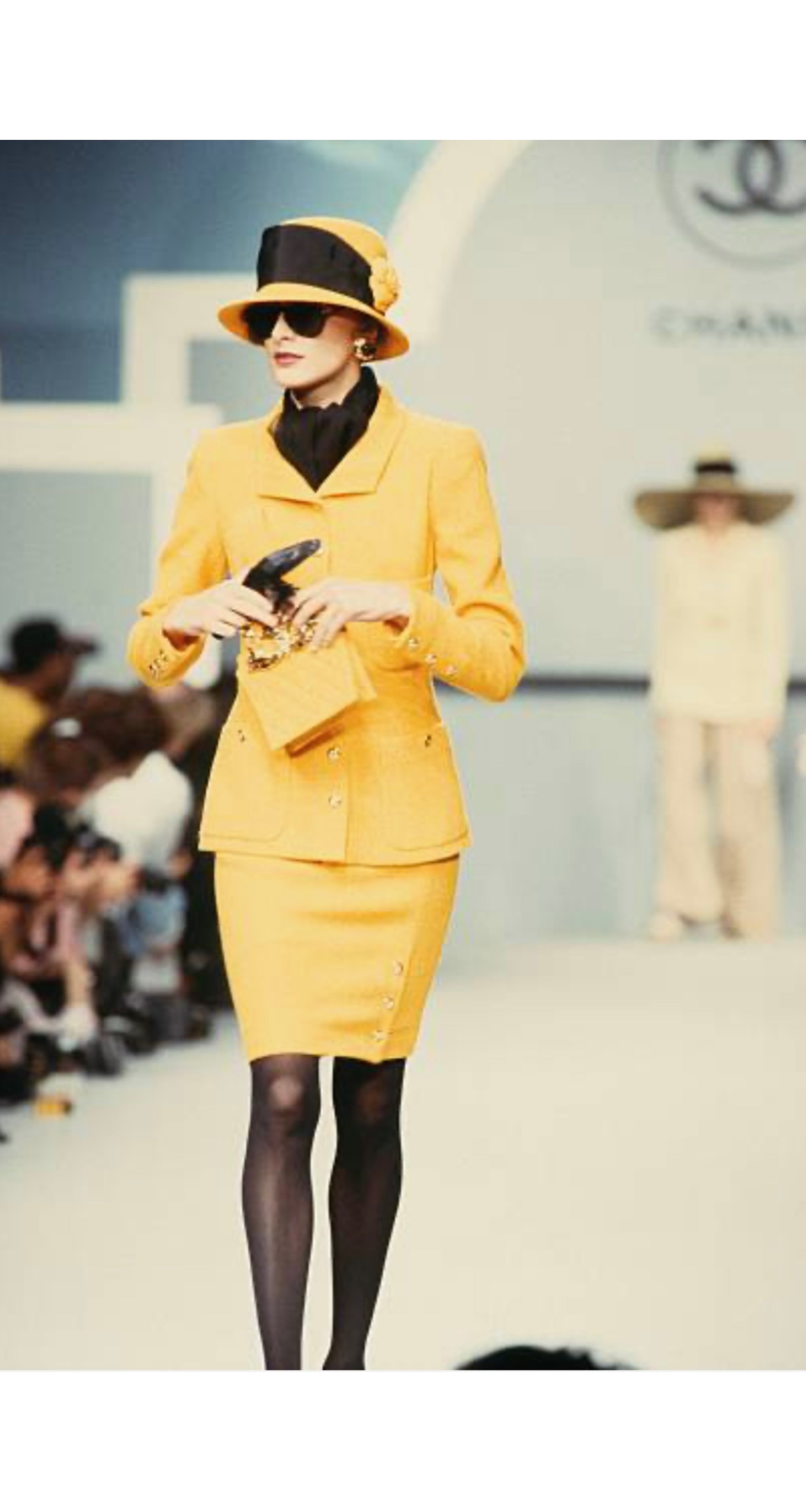 1989 S/S Canary Yellow Wool Tweed Skirt Suit