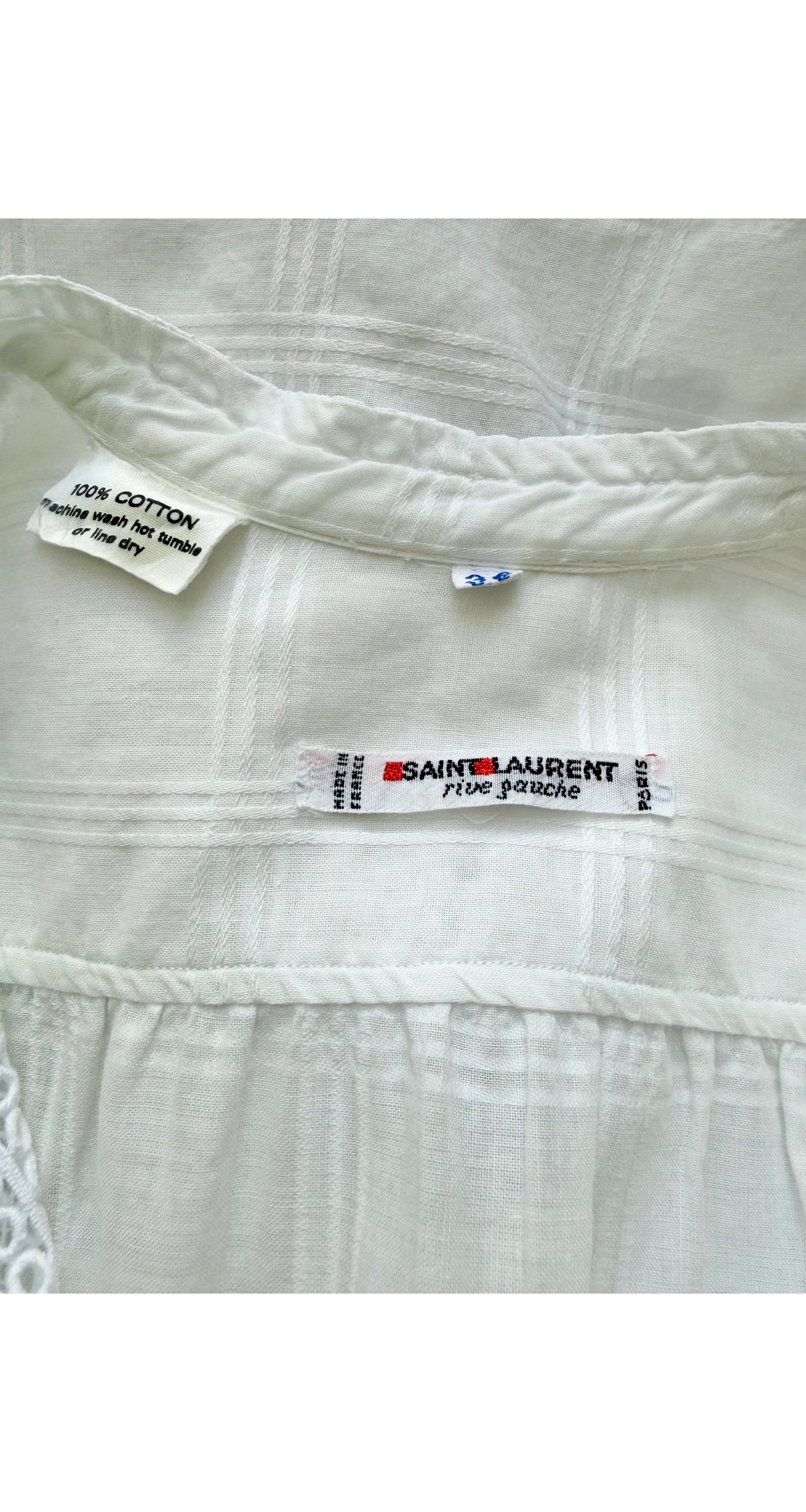 1977 S/S Ad Campaign White Eyelet Cotton Peasant Blouse