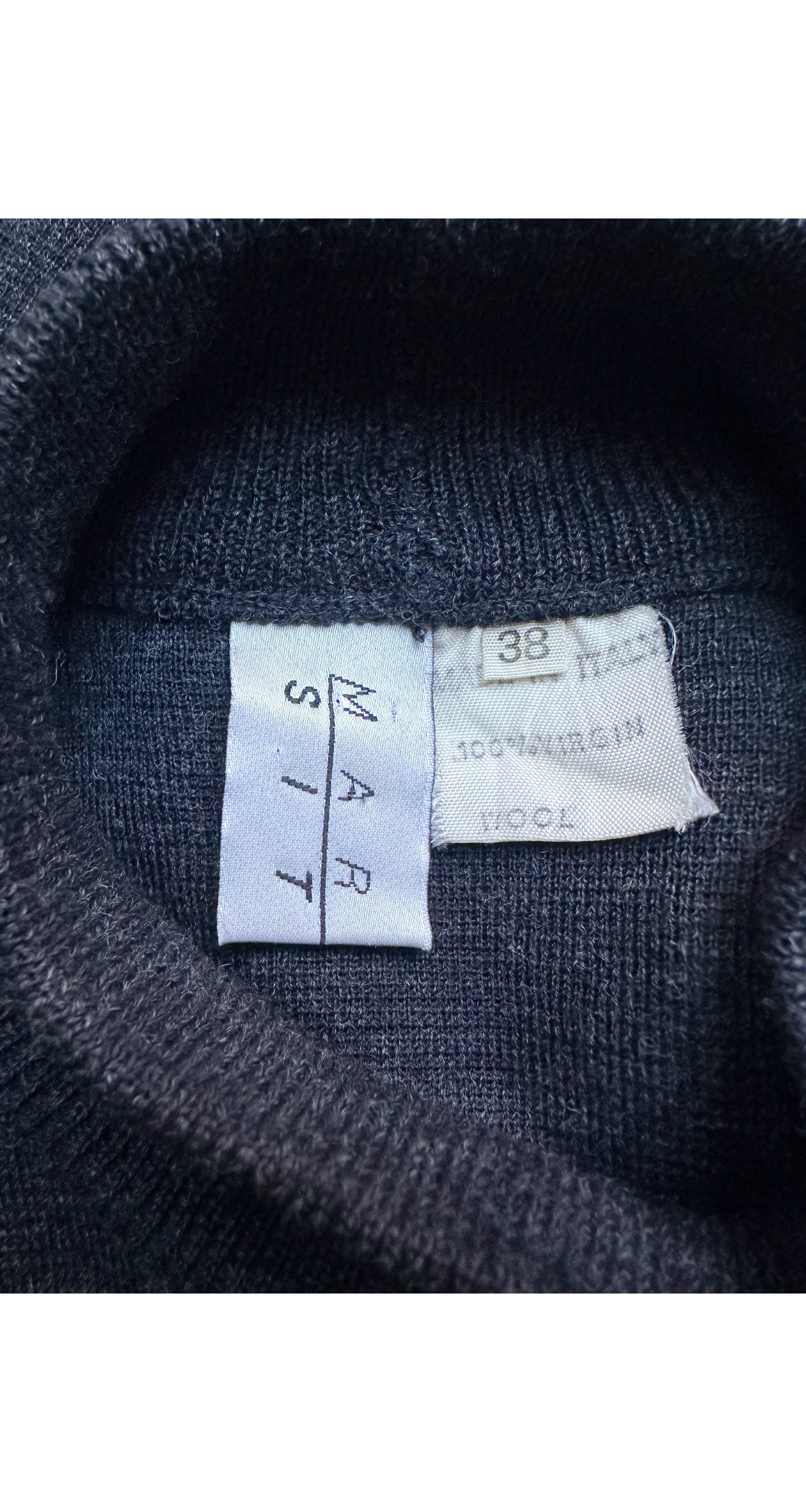 1980s Charcoal Zig-Zag Ribbon Wool Knit Dress