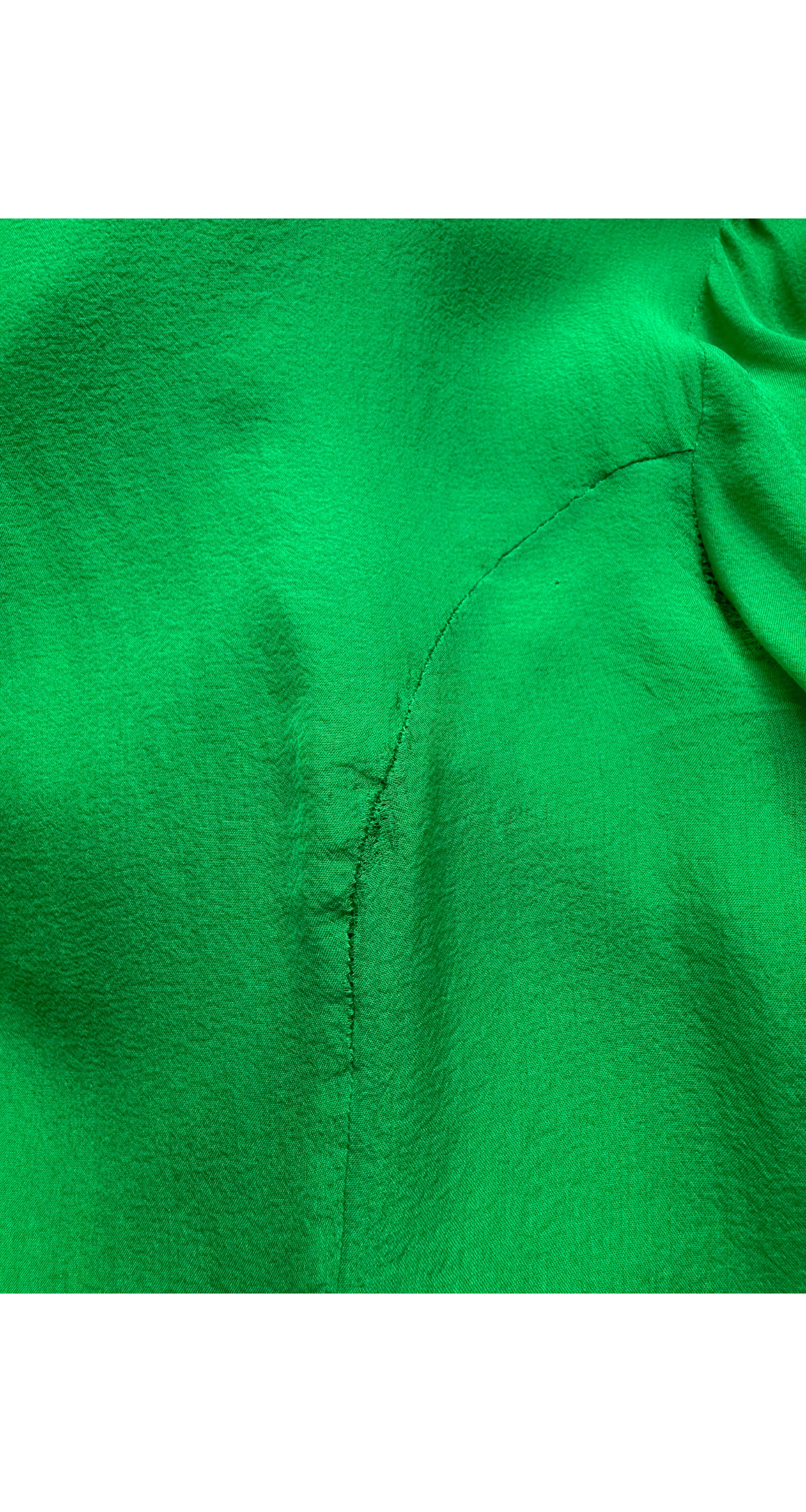 2000s Emerald Green Silk Chiffon Tiered Bow Sleeve Blouse