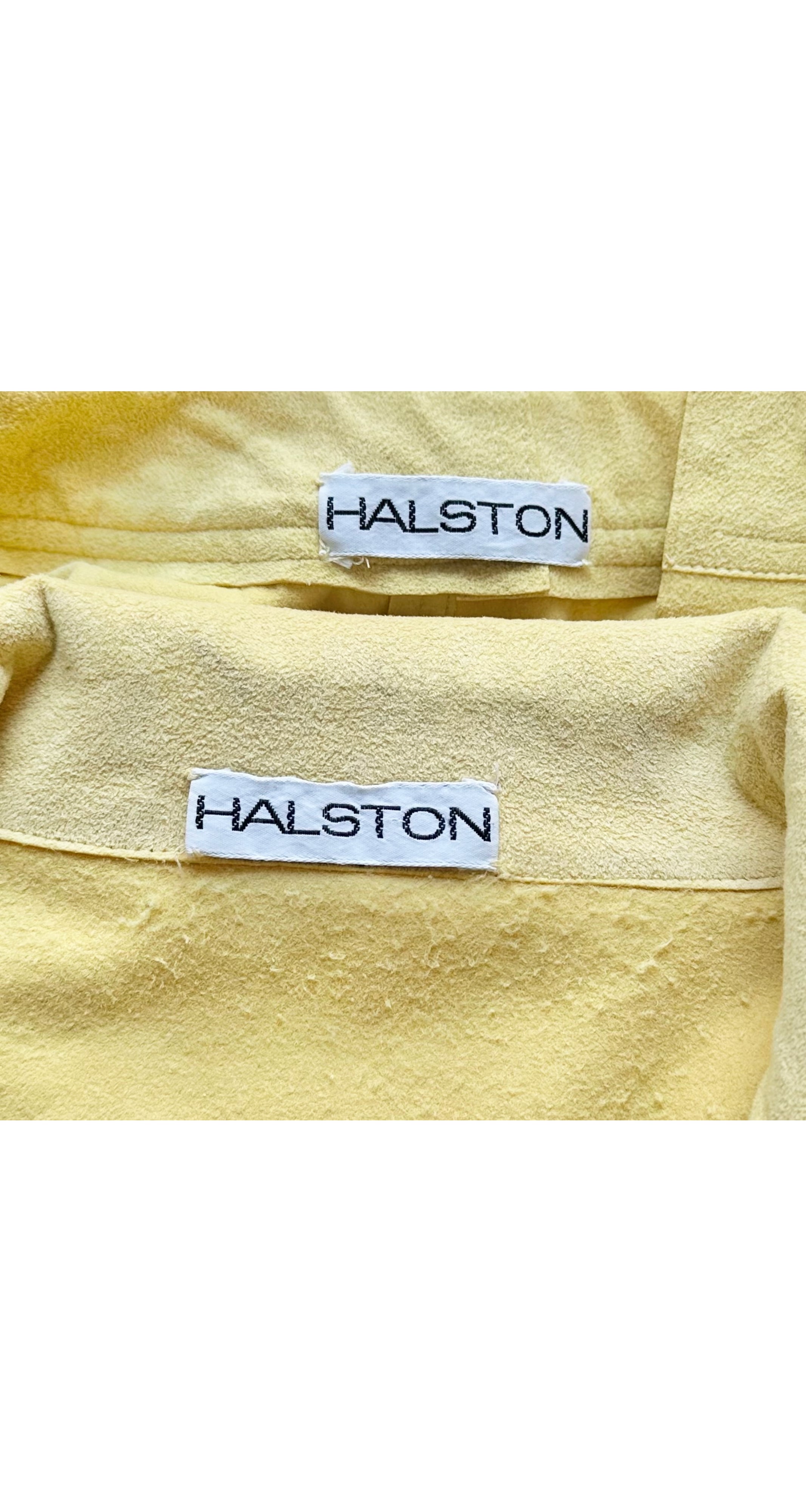 1973 S/S Butter Yellow Ultrasuede Collared Pant Suit