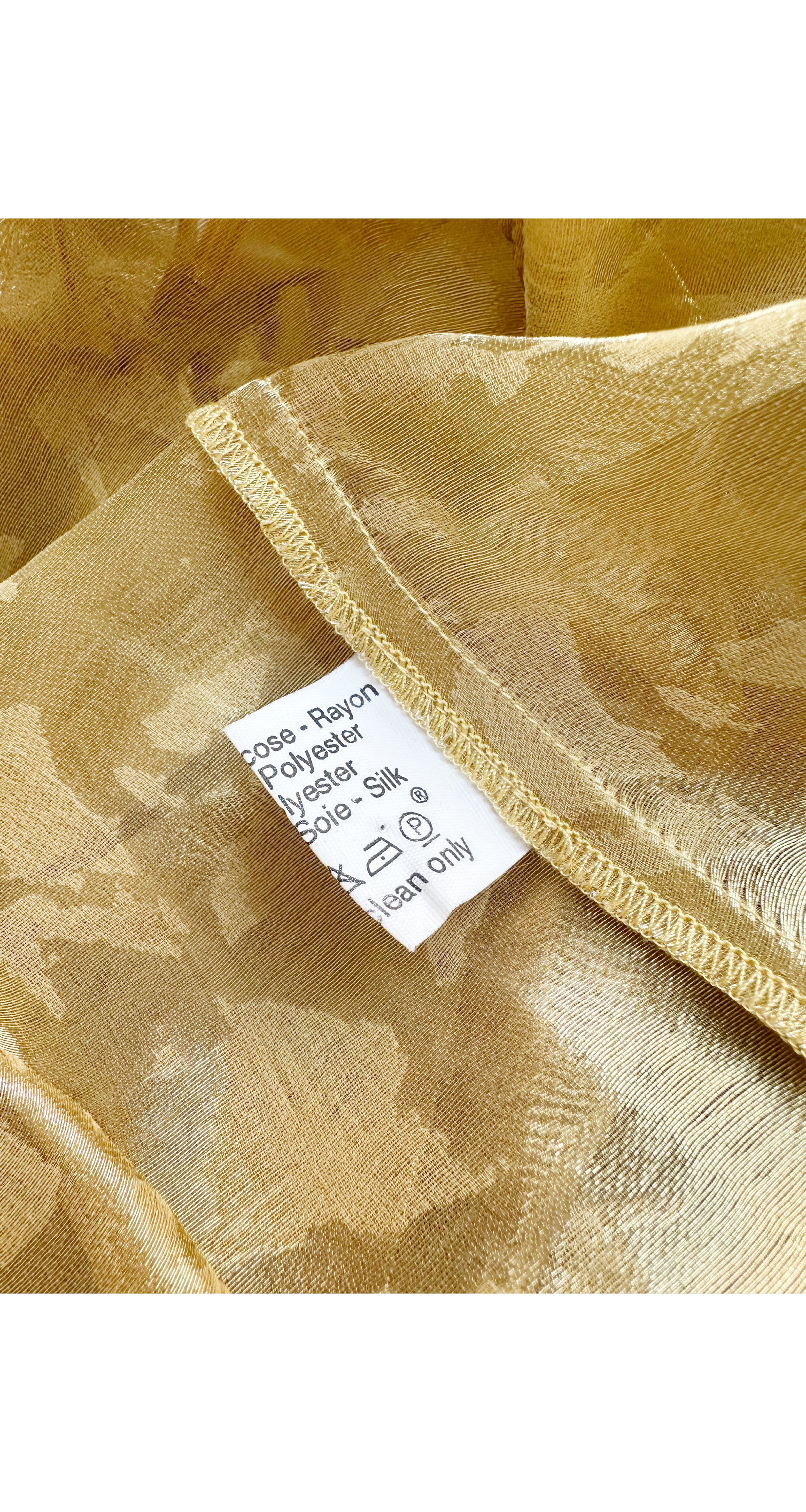 1990s Gold Organza Bishop Sleeve Peplum Blouse