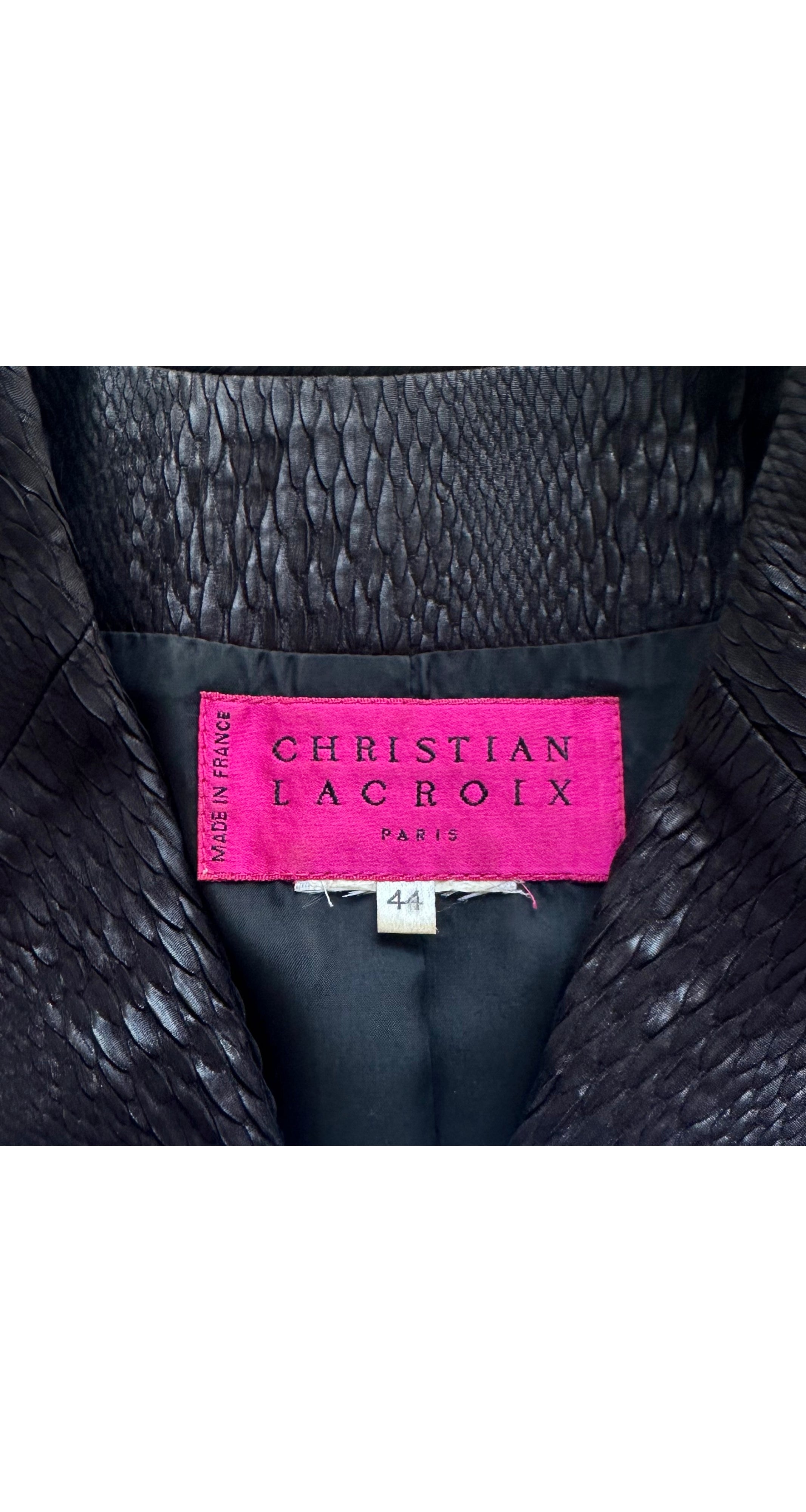 1990s Black Faux Python Skin Short Sleeve Jacket