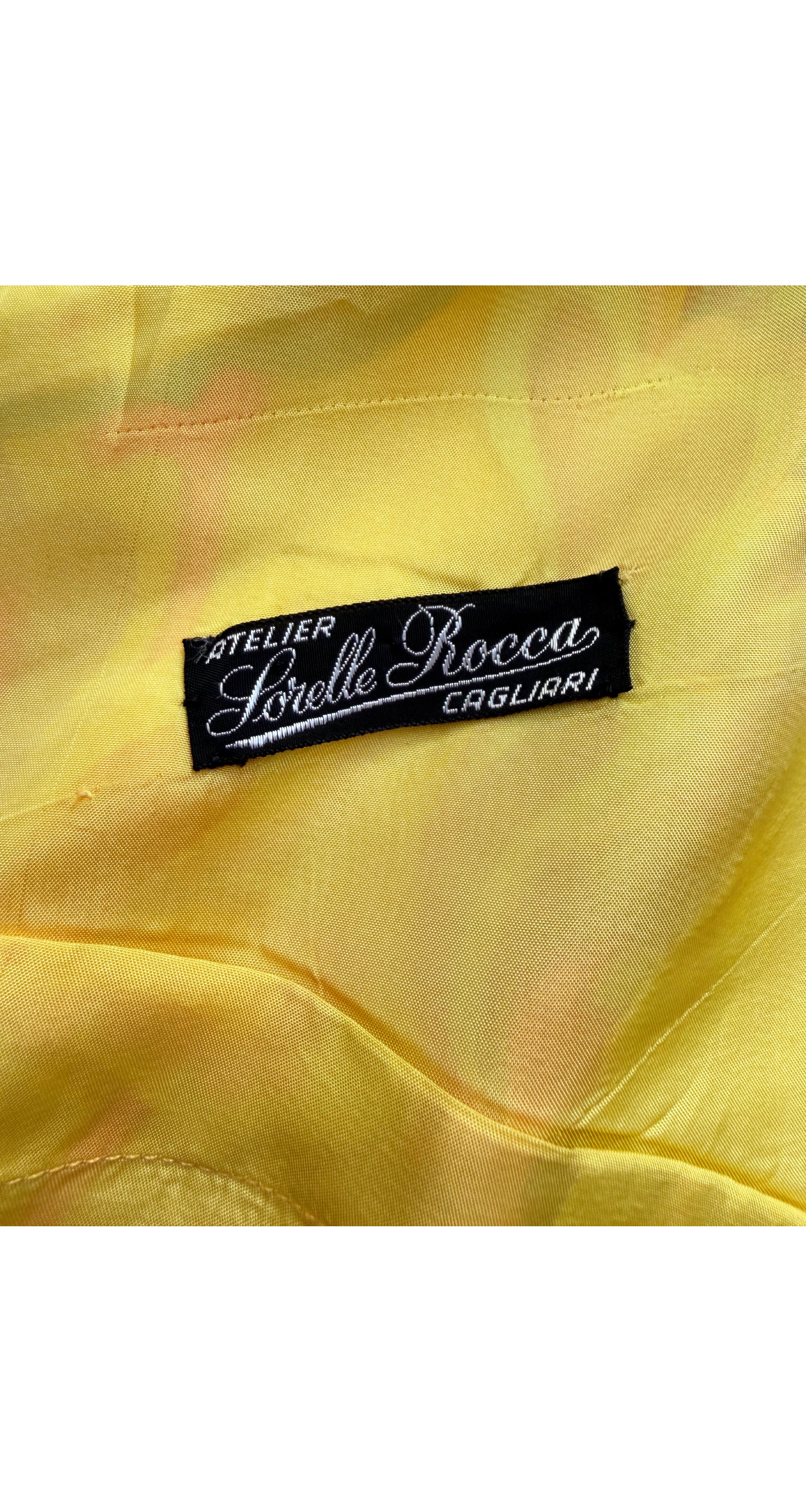 1970s Floral Print Yellow Silk Twill Halter Crop Top