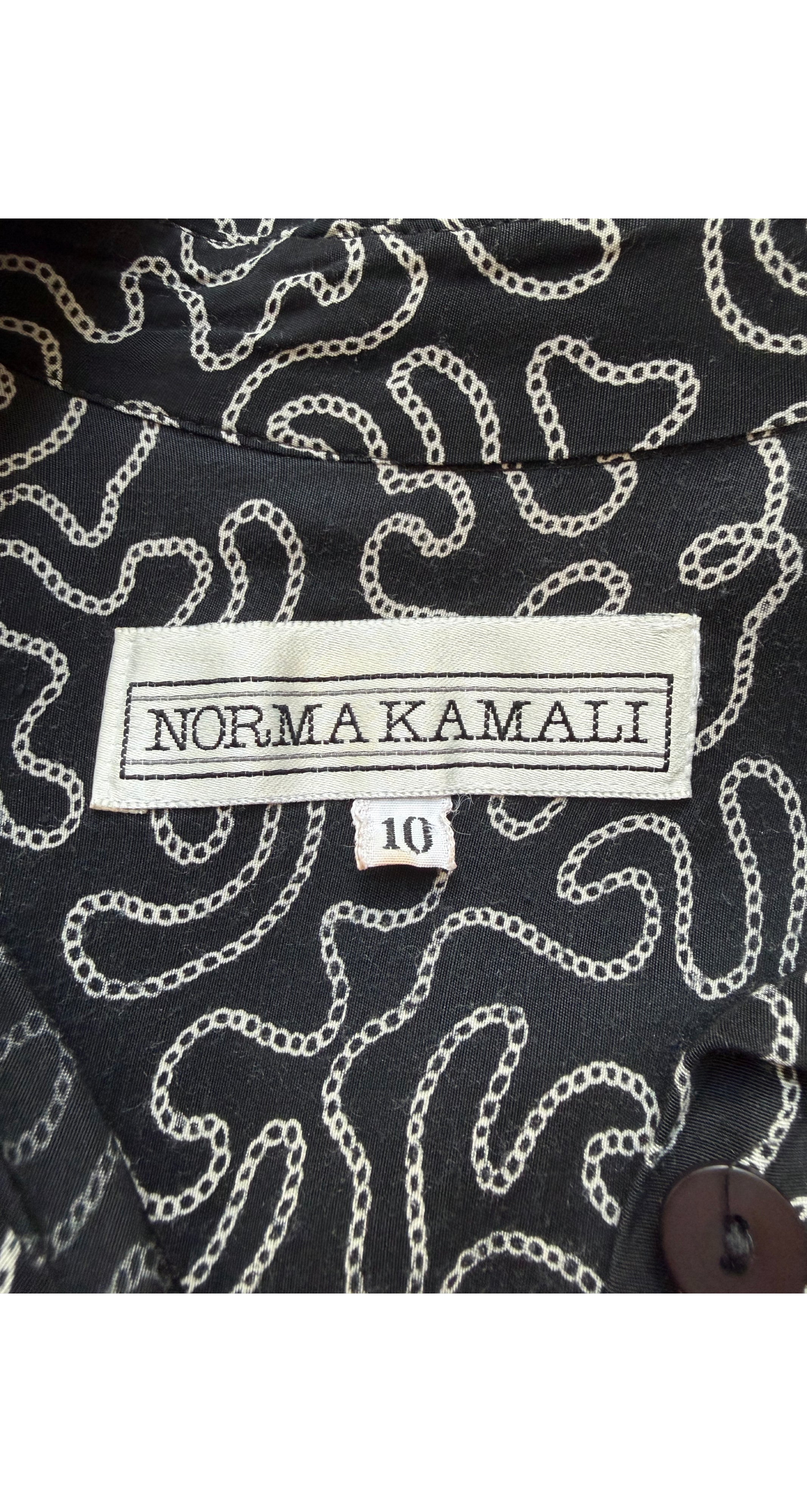 1984 S/S Lasso Print Black Rayon Blouson Shirt Dress