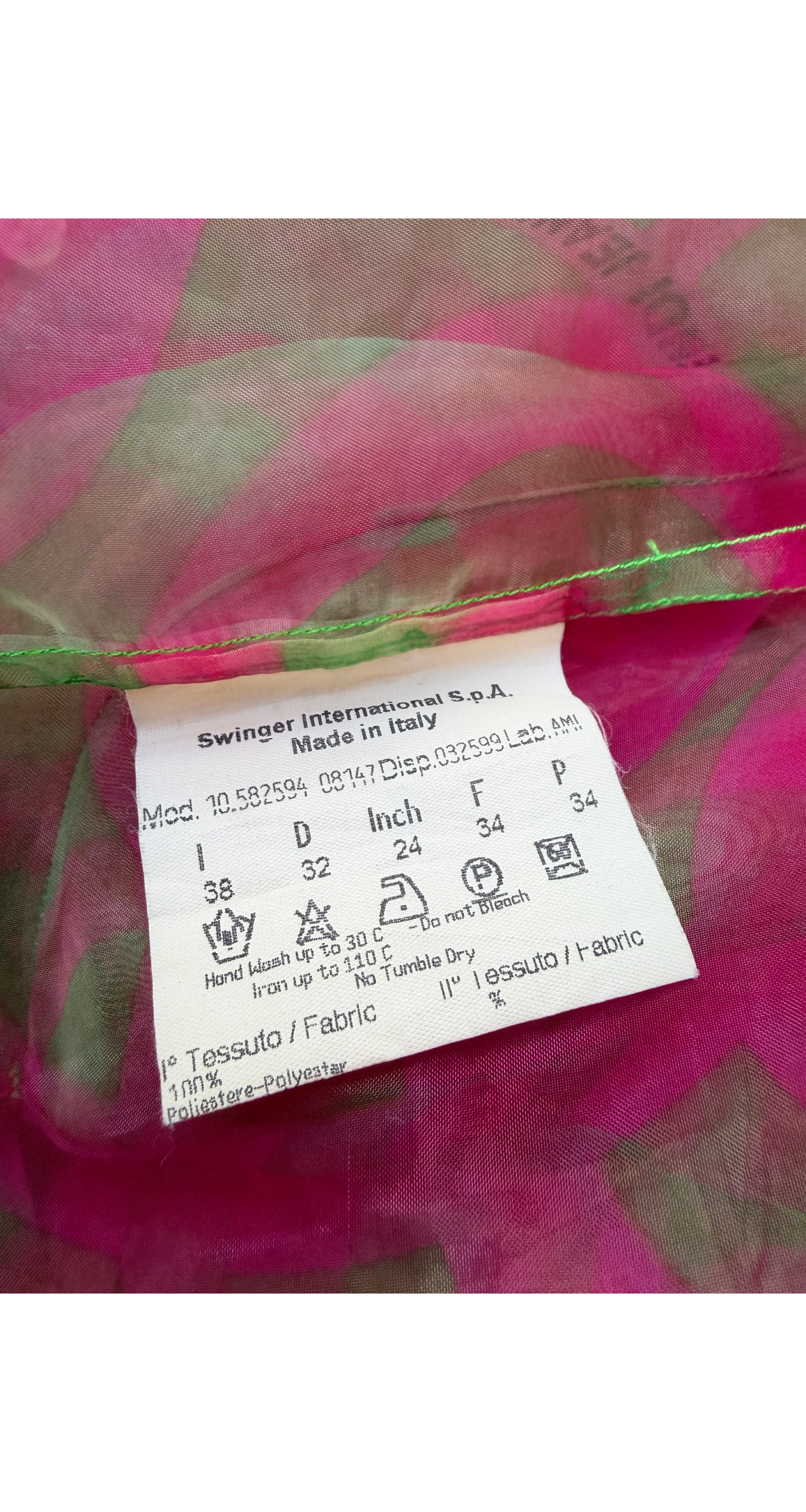 1990s Pink & Green Op Art Organza Top & Pants Set