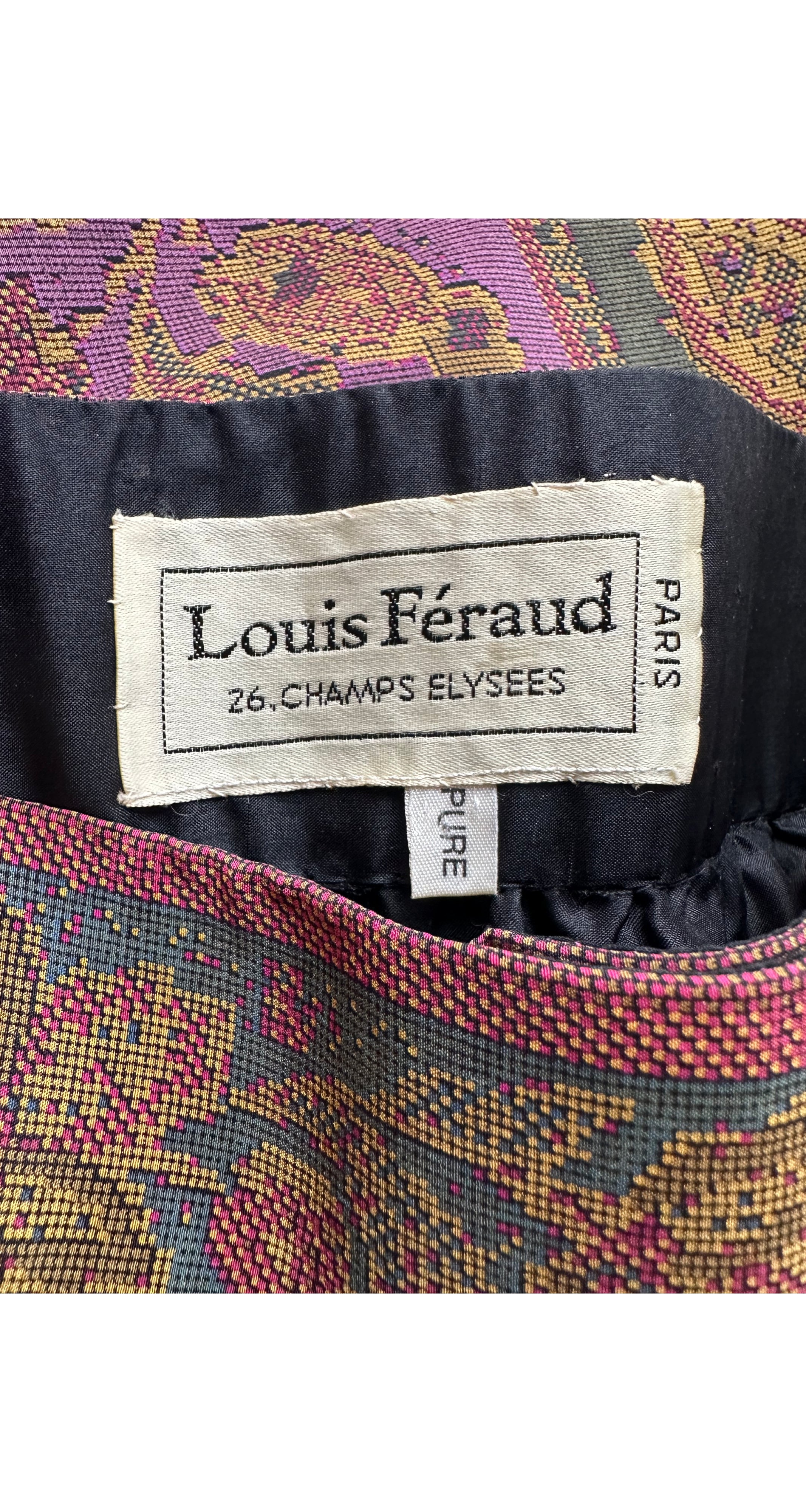 1980s Needlepoint Print Silk Wrap Midi Skirt