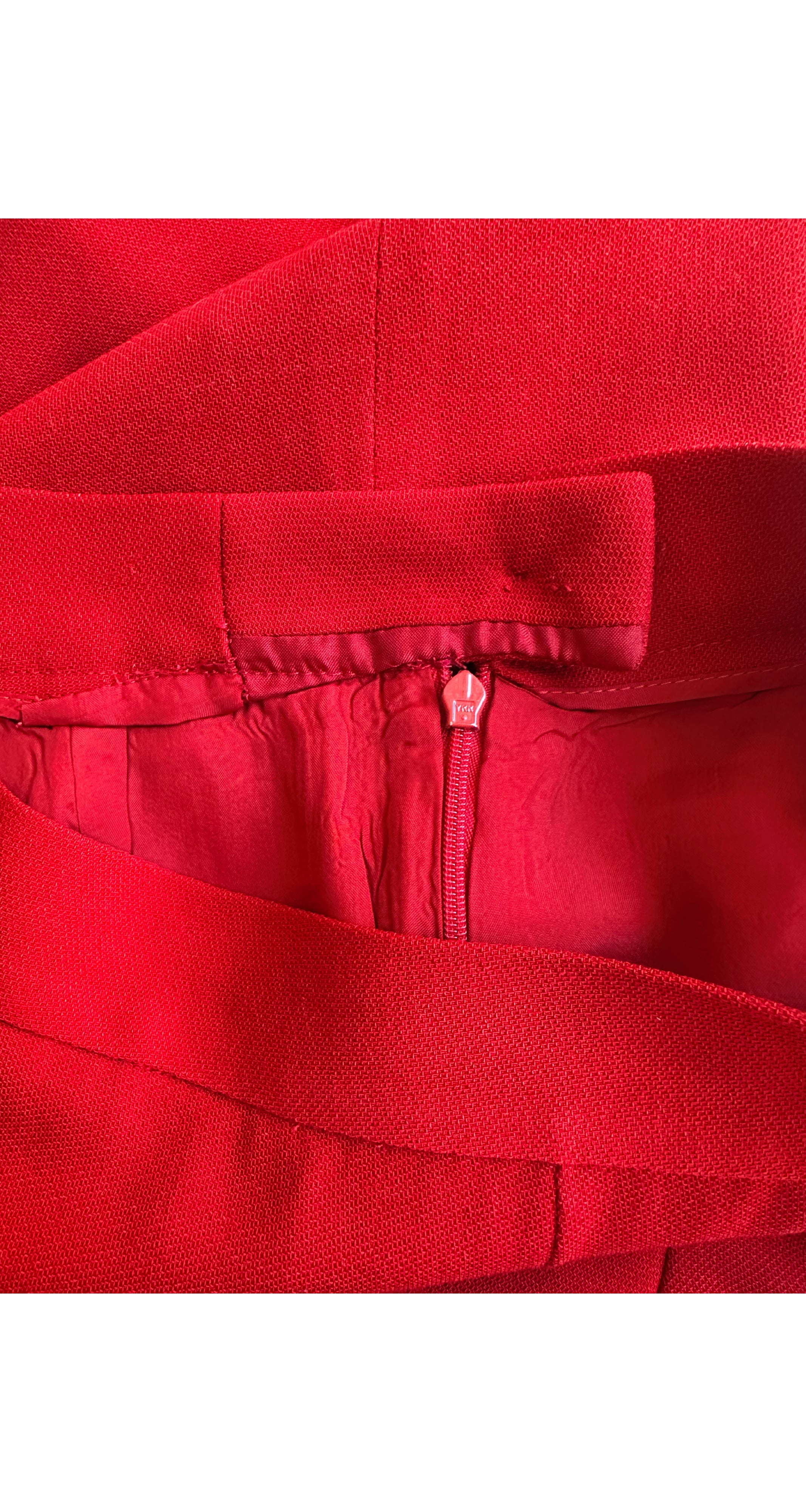 1990s Animal Novelty Print Red Wool Skirt Suit