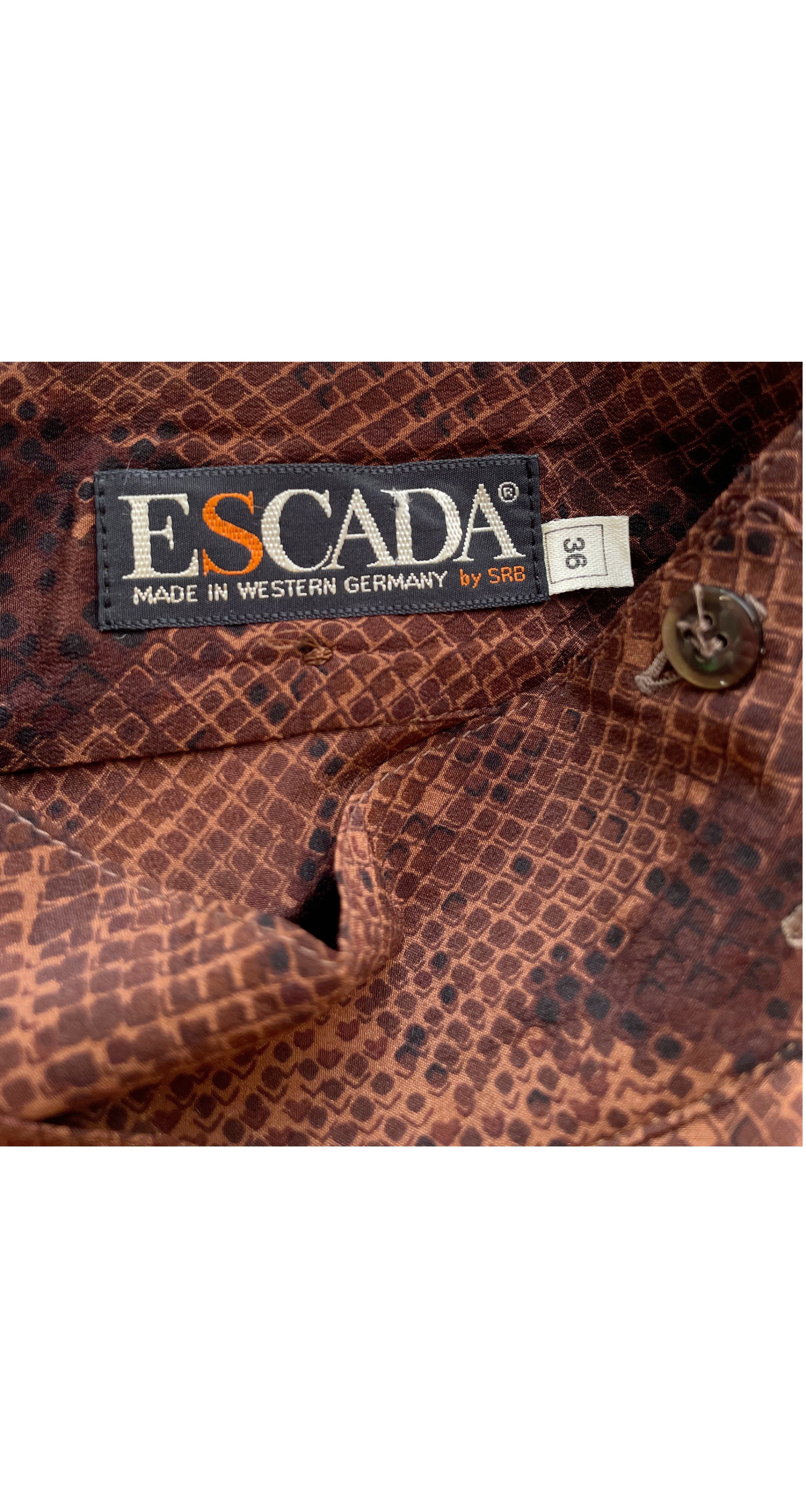 1980s Python Print Brown Silk Tie-Neck Blouse