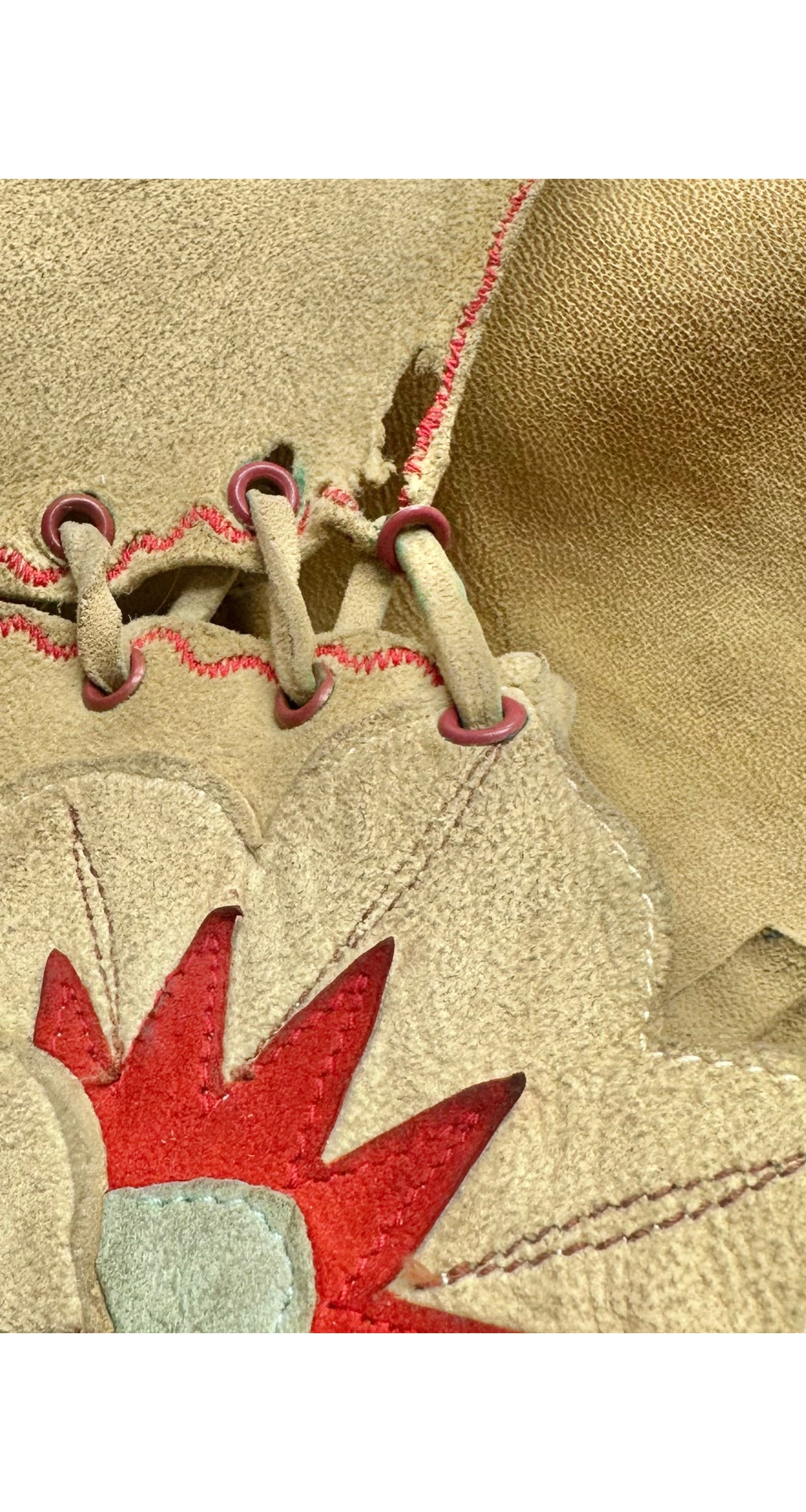 1970s Floral Appliqué Tan Suede Lace-Up Vest