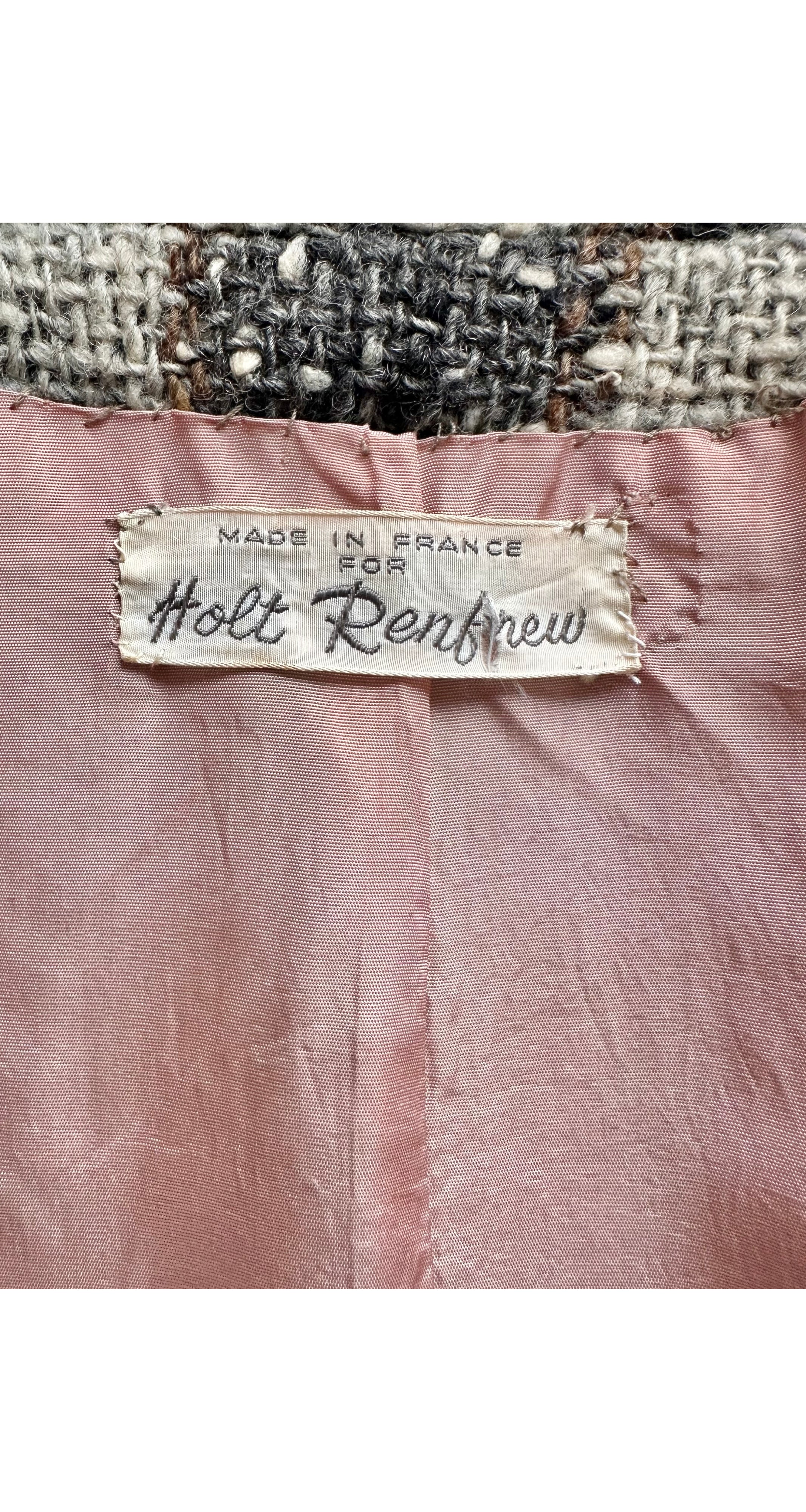 1966-67 F/W Checkered Gray Wool Bouclé Skirt Suit