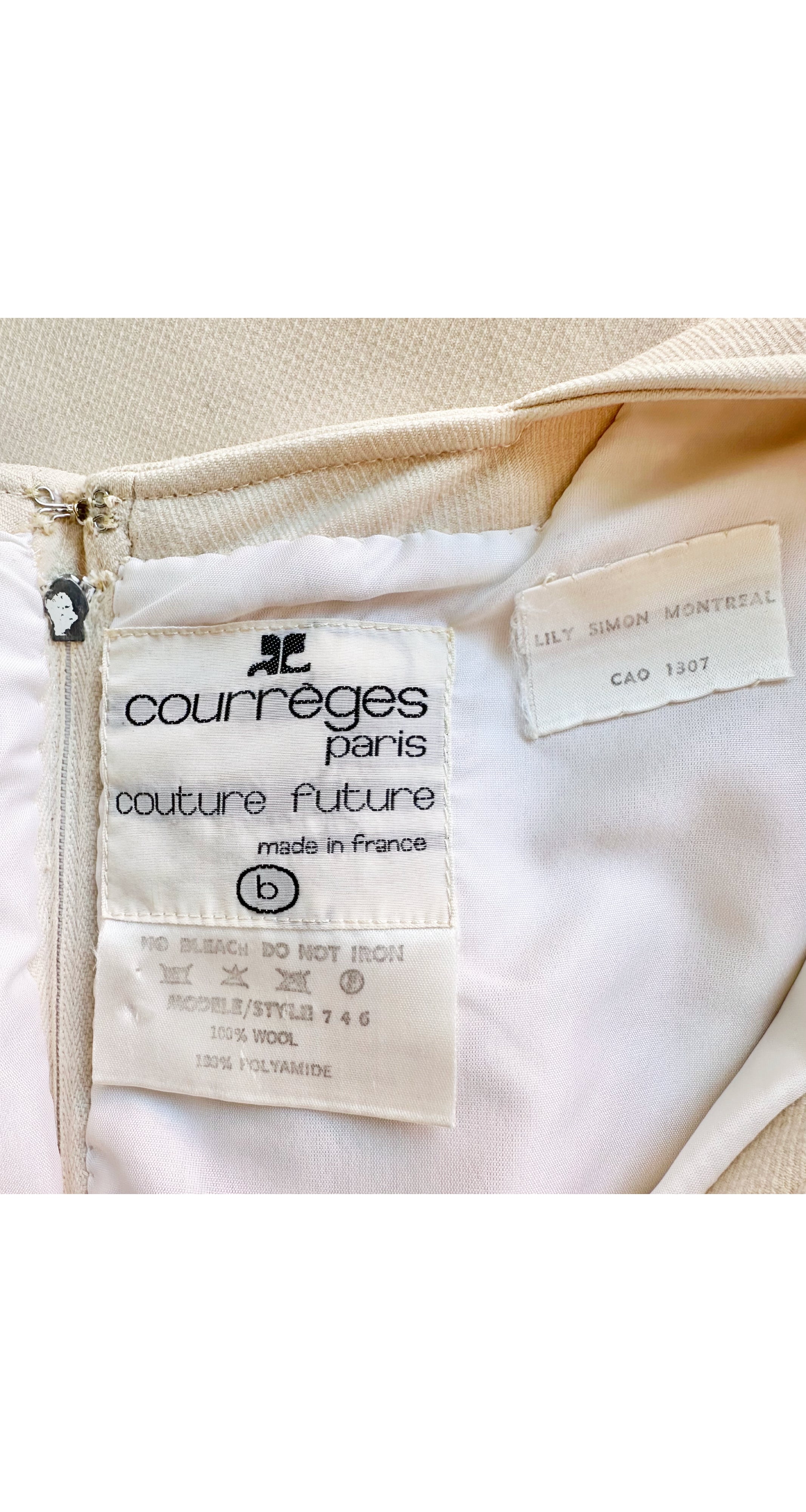 1972 Cream Wool Deep V-Neck Mini Dress