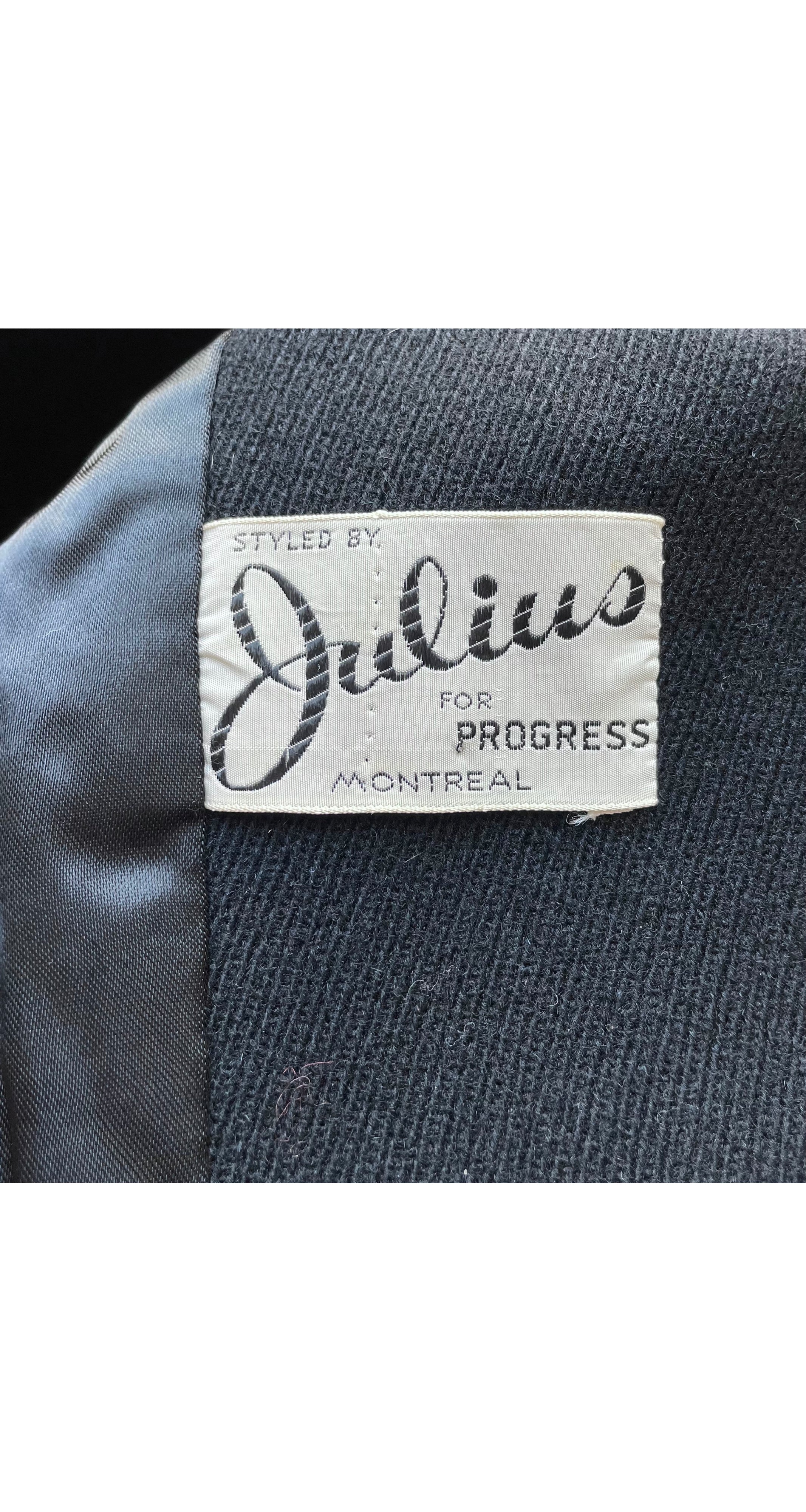 1960s Rhinestone Button Black Wool Double-Breasted Maxi Coat