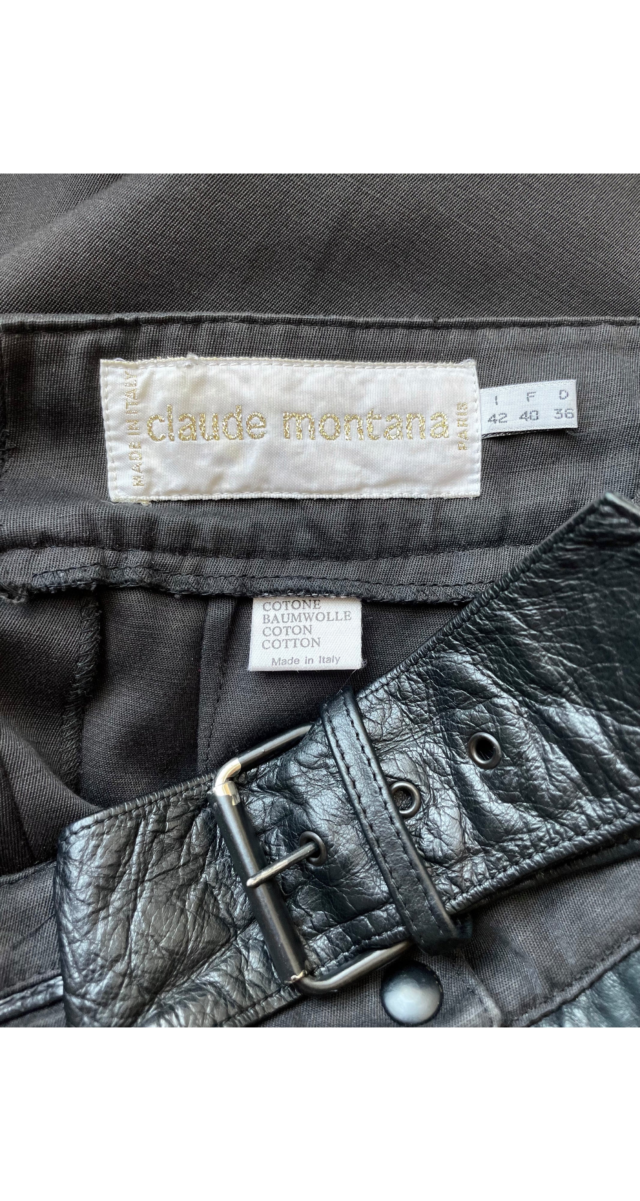 1980s Leather Waistband Black Cotton Trousers