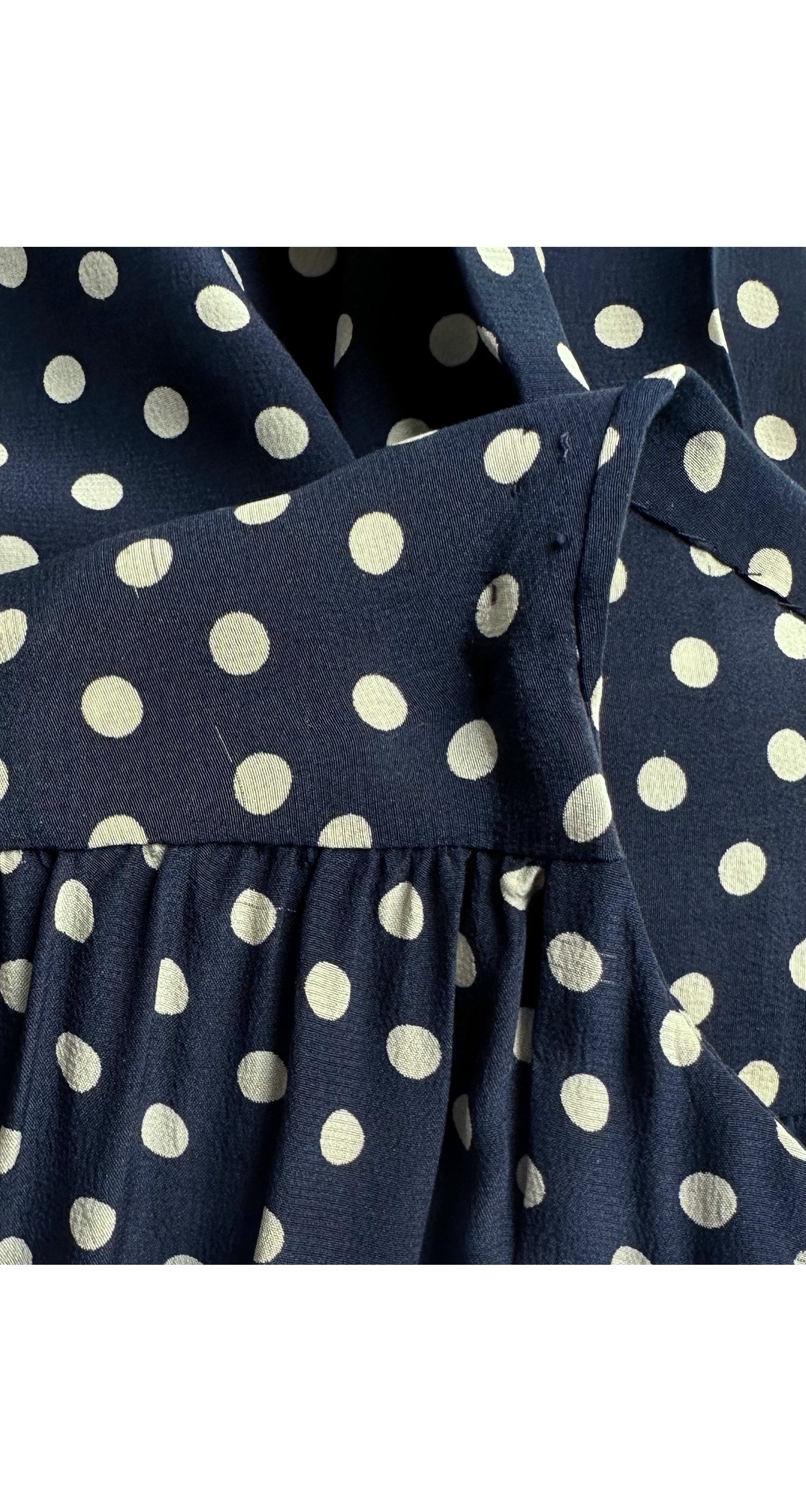 1984 S/S Polka Dot Navy Silk Double-Breasted Dress