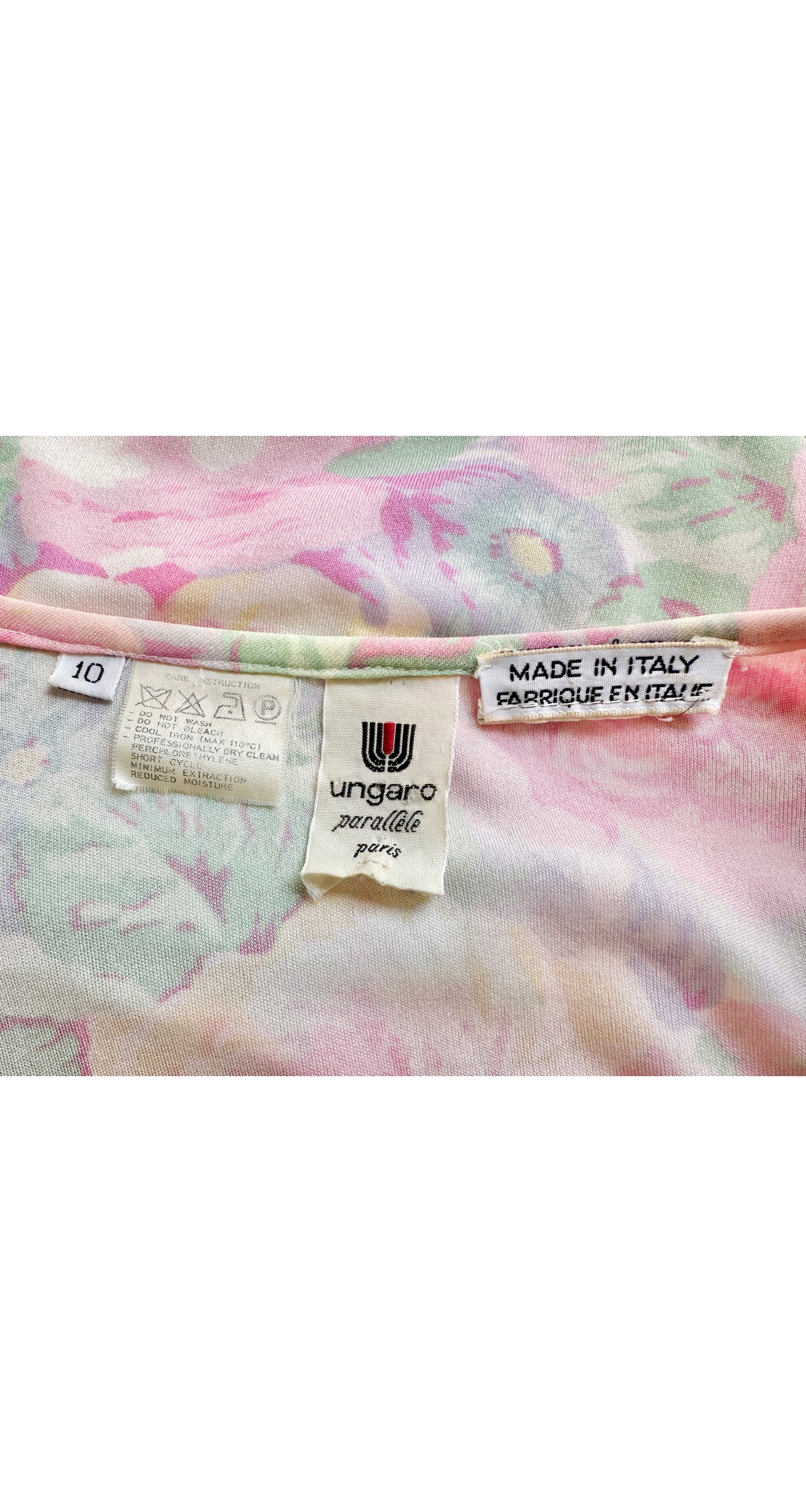 1988 S/S Floral Pastel Silk Jersey Ruched Dress
