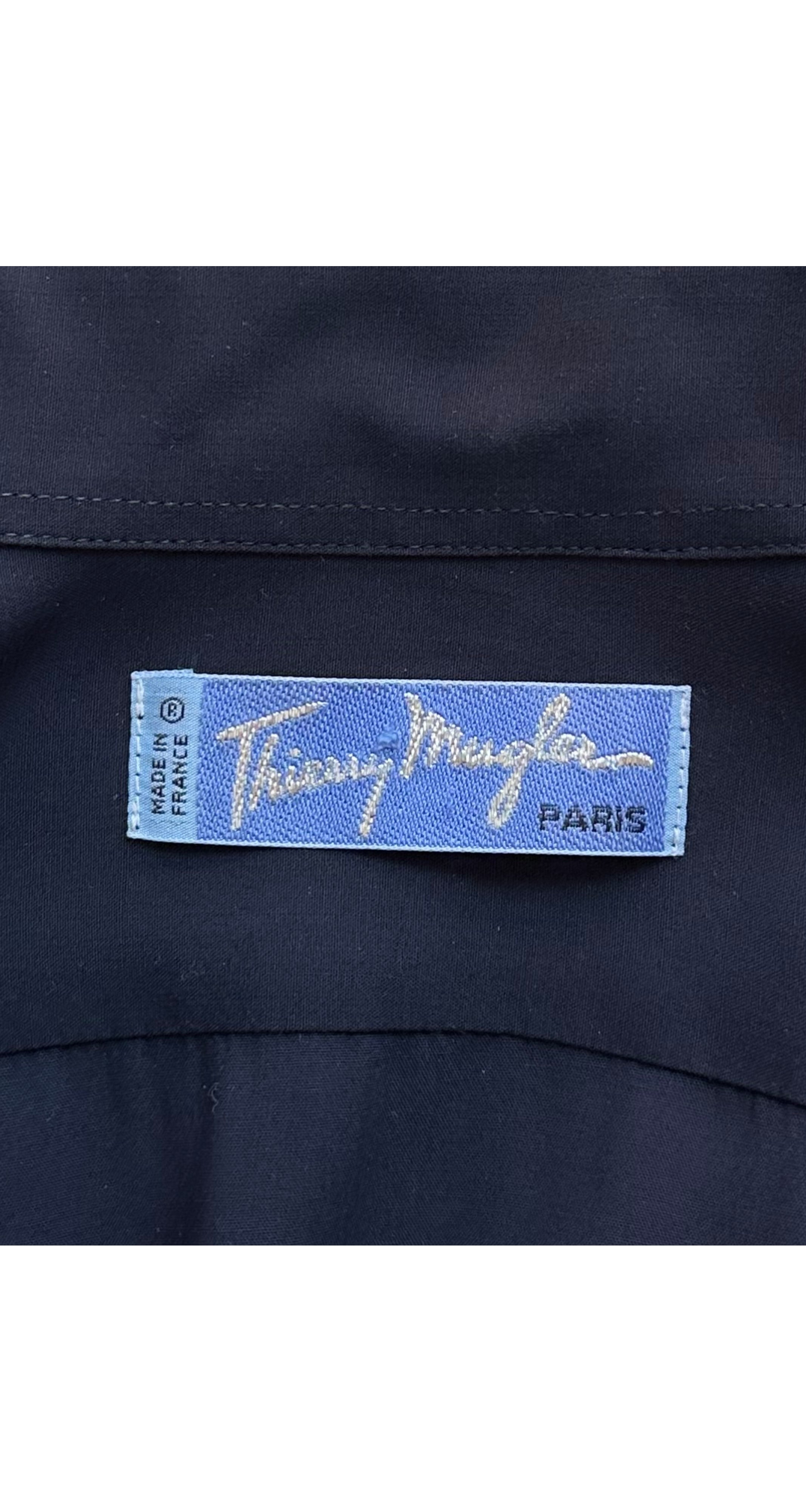 1980s Men's Navy Vicose Snap-Up Dress Shirt