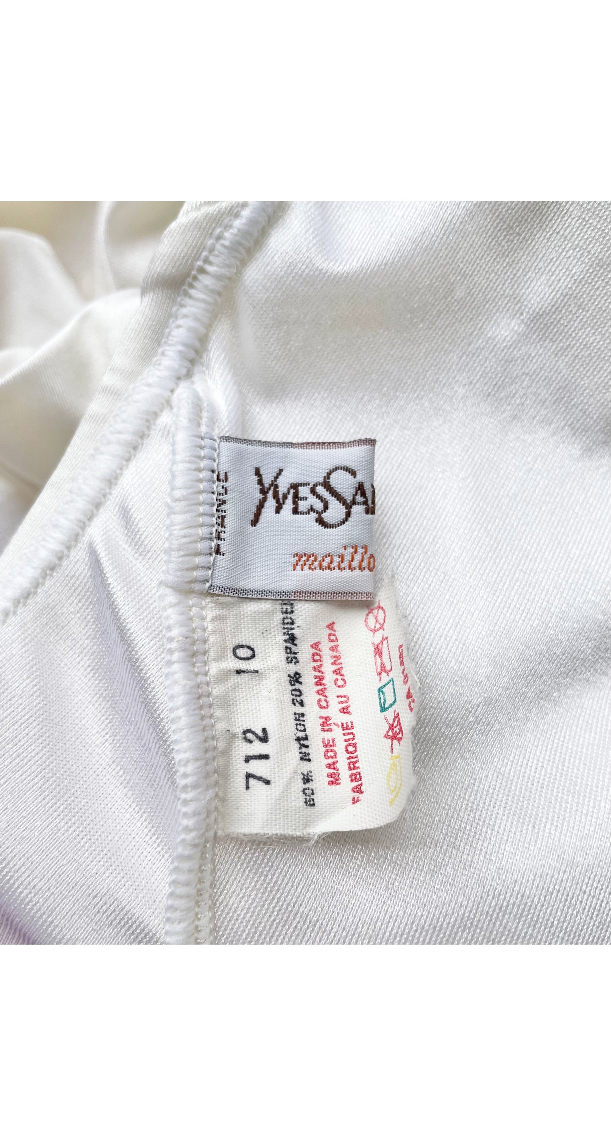 1980s White Plunge Neck One-Piece Swimsuit