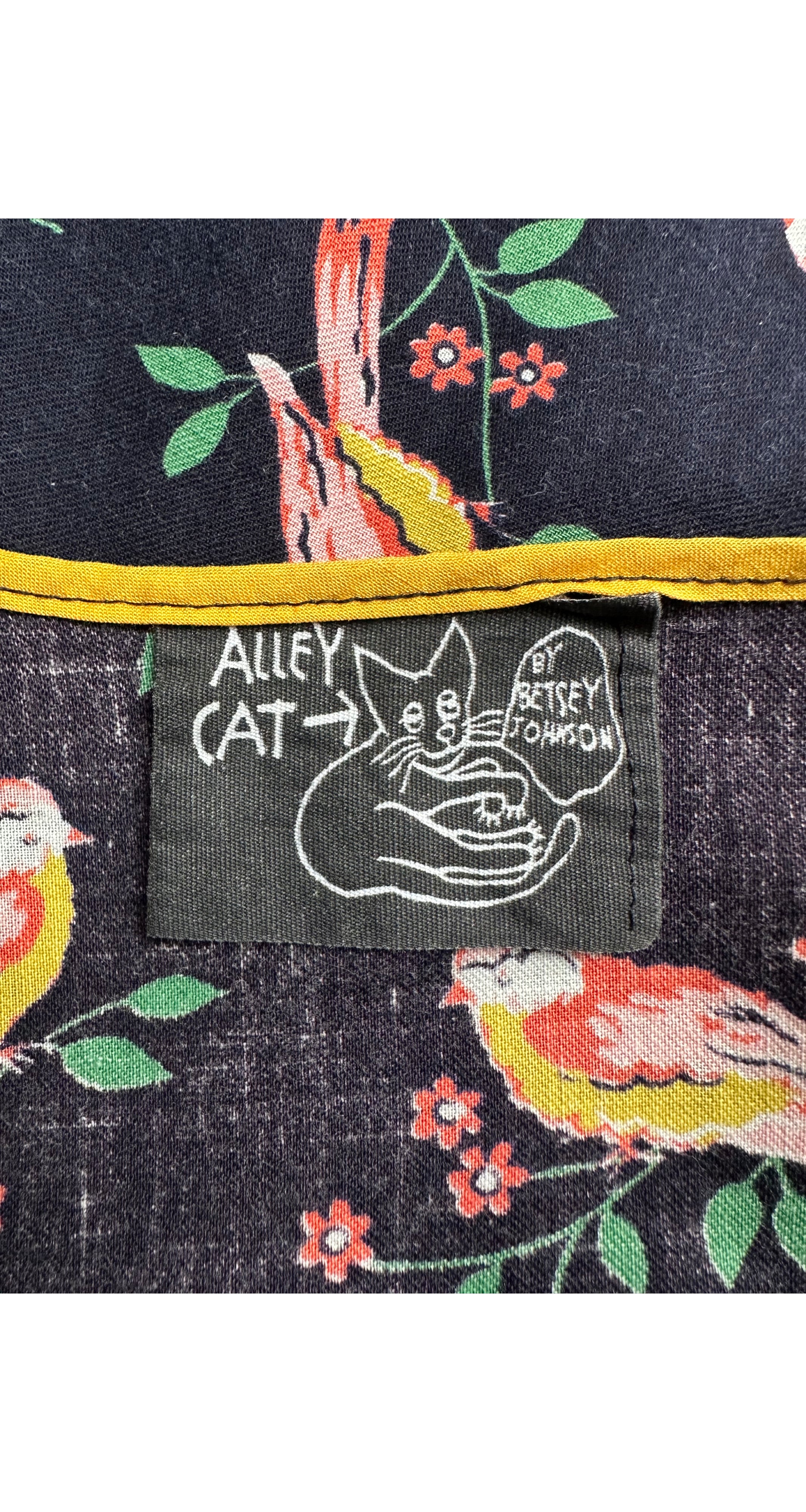 1971 S/S Canary Print Black Cotton Dress