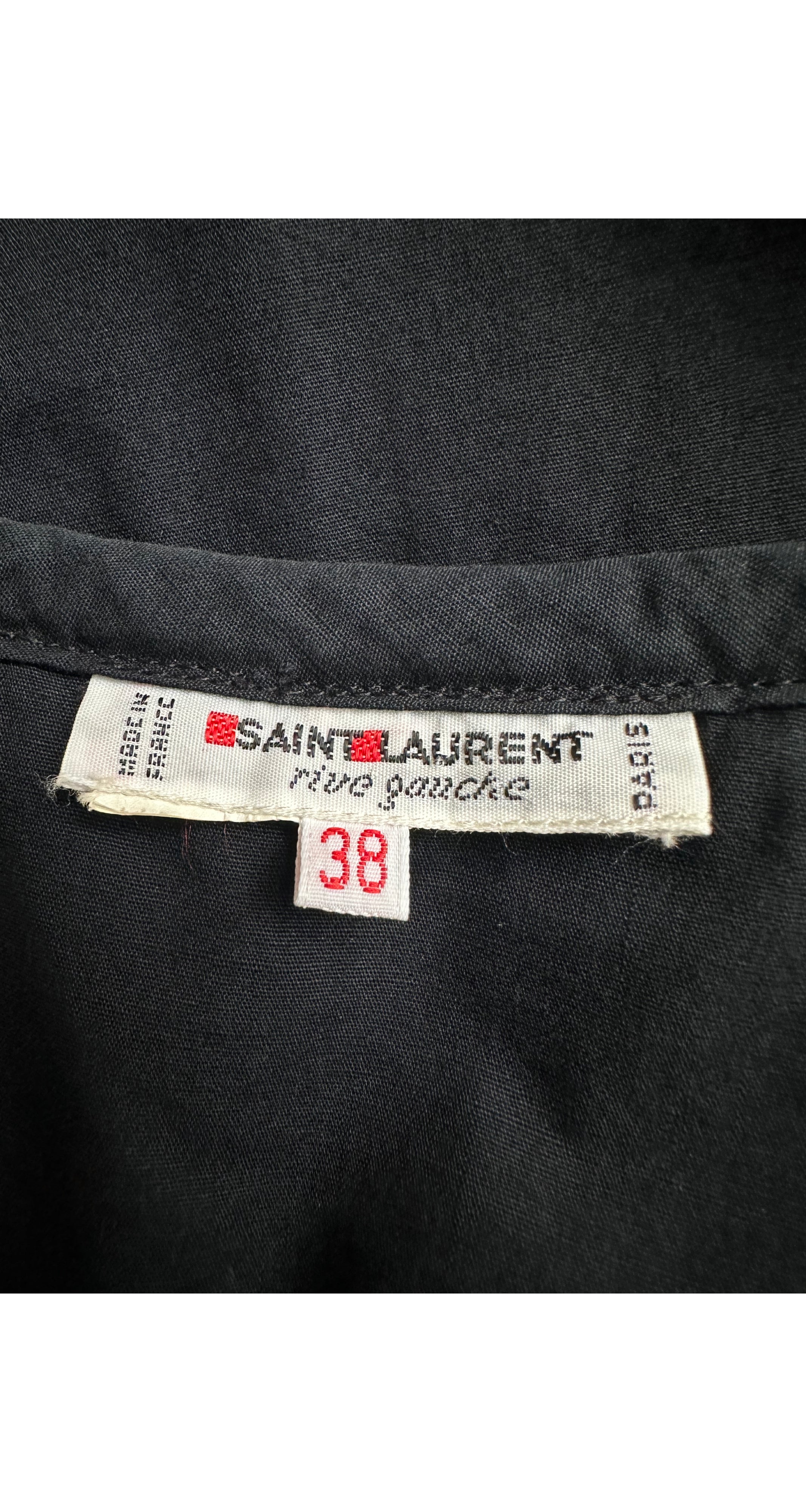 1988 S/S Black Poplin Cotton Ruffle Collar Top