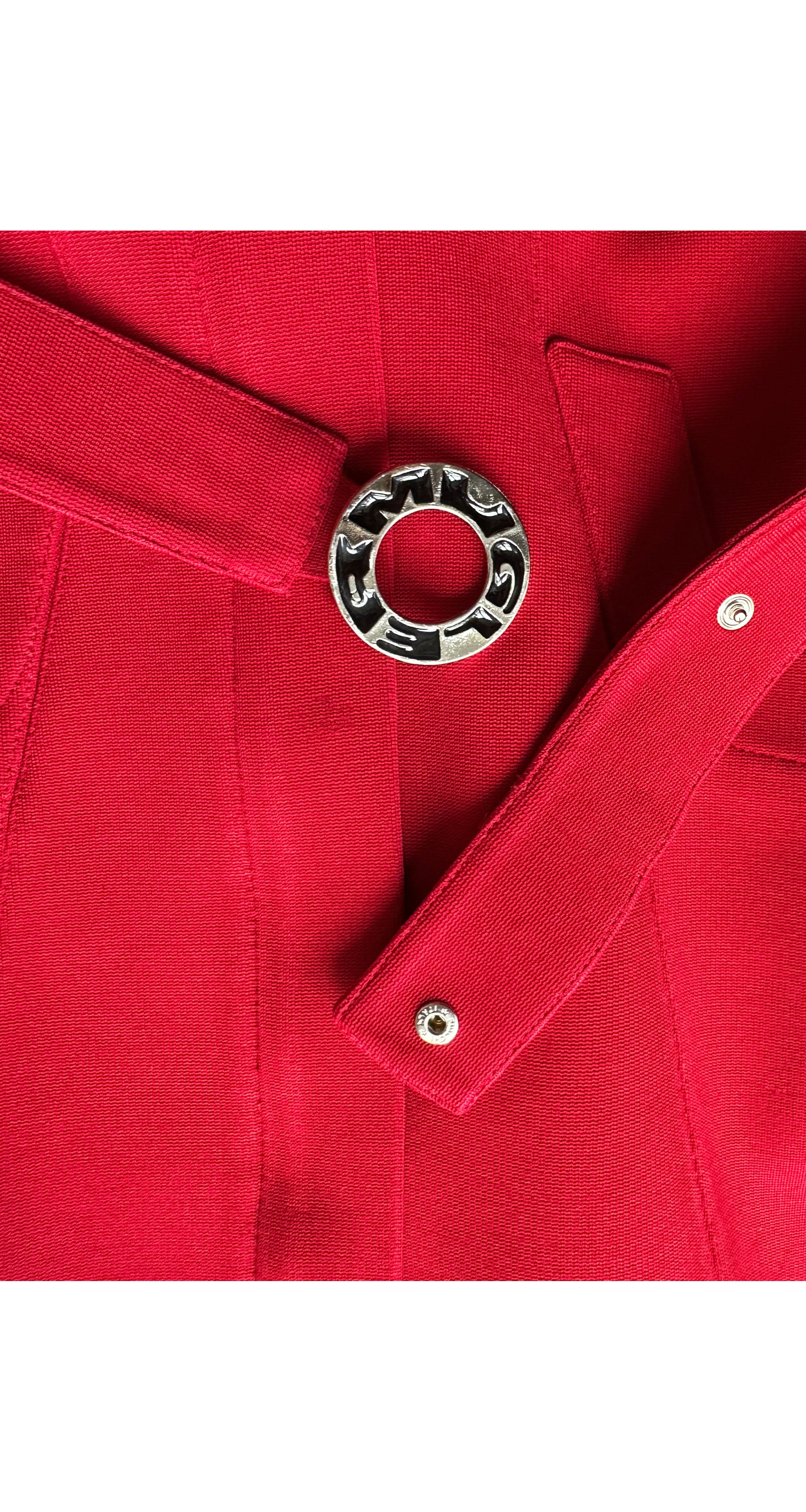 1990s Red Rayon "Mugler"-Buckle Belted Jacket