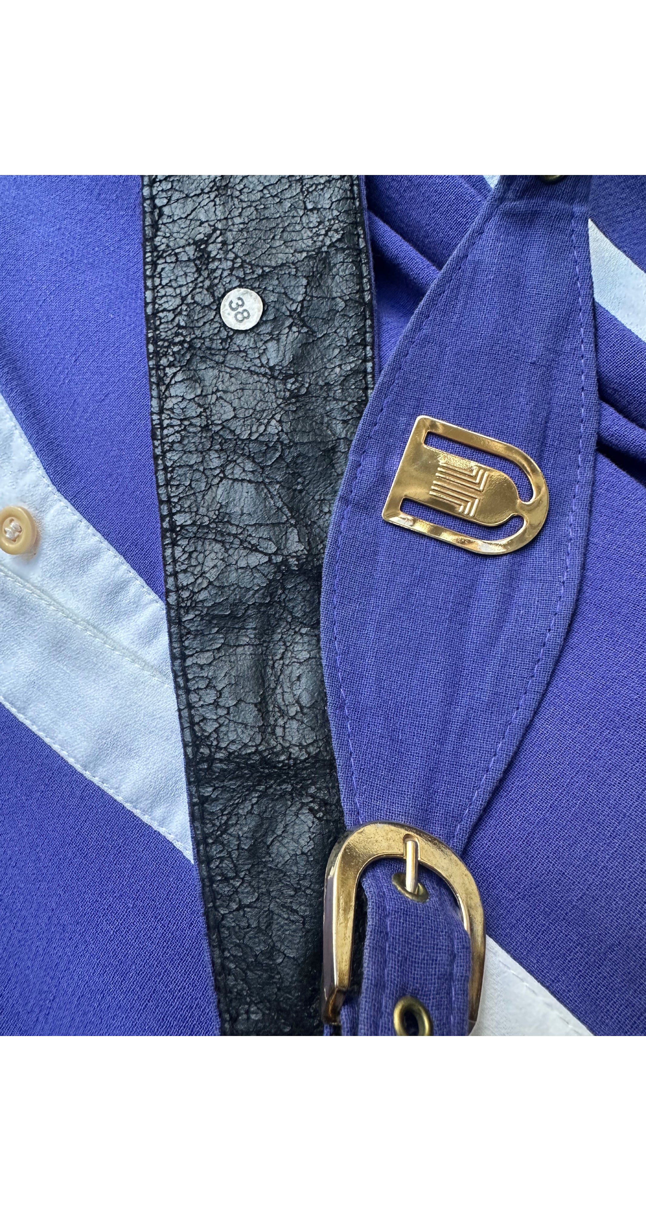 1980s Navy Cotton Logo Belt Shirt Dress