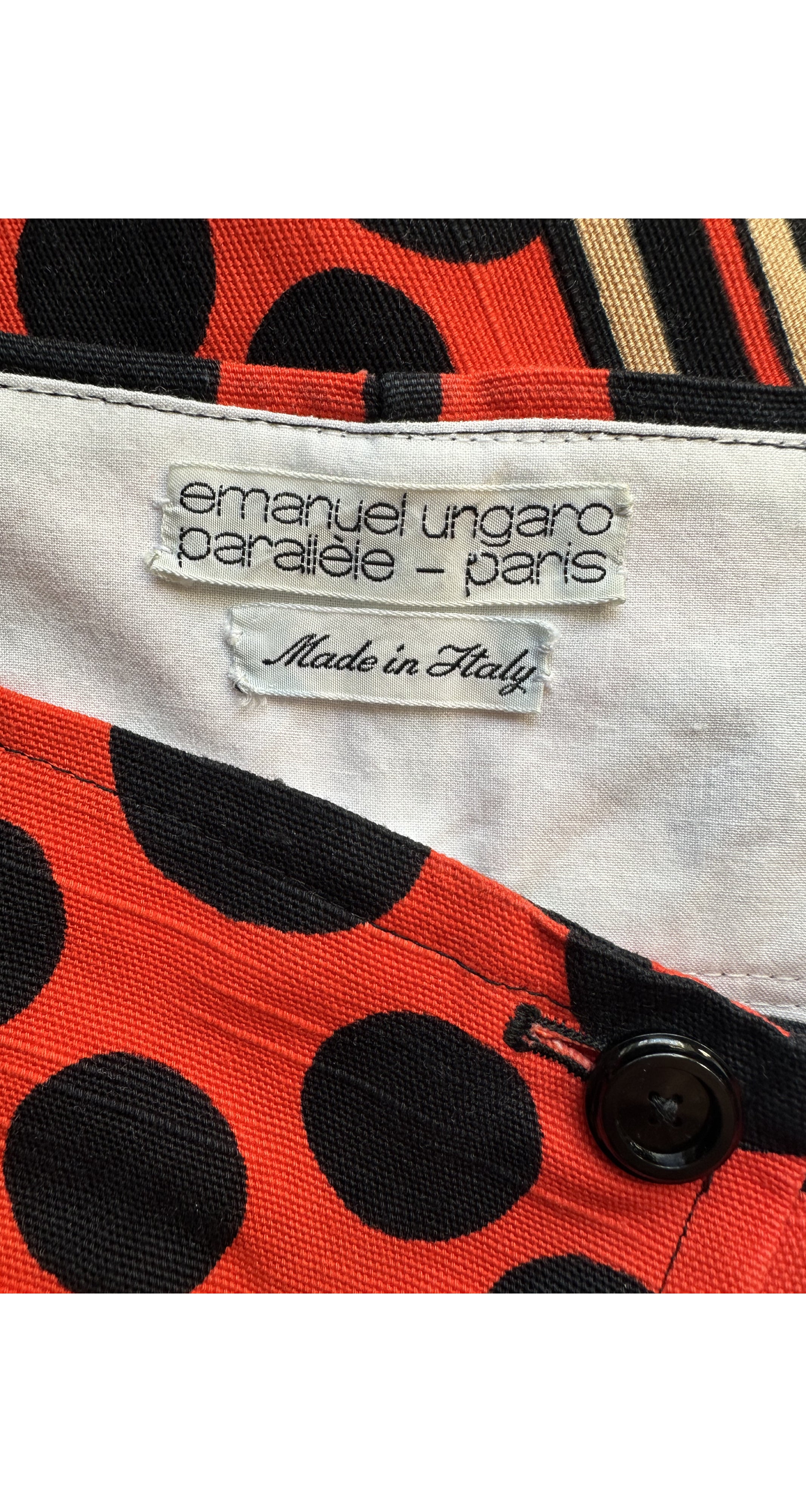 1971 S/S Mixed Print Orange Cotton Pleated Skirt