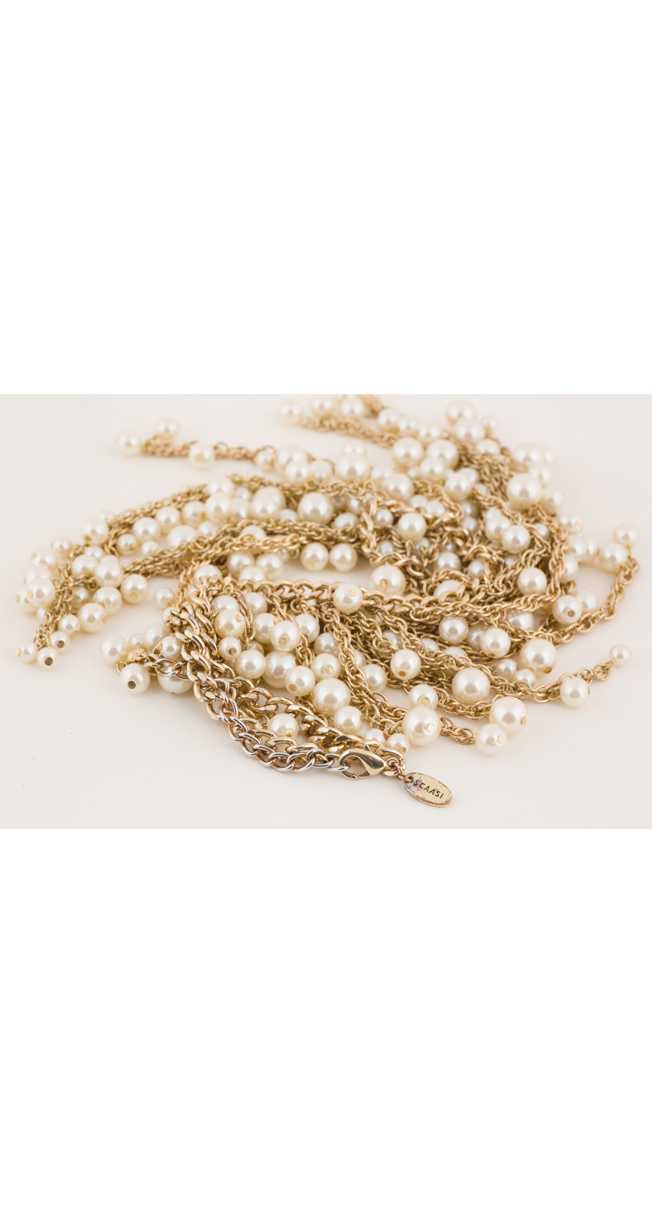 1990s Cascading Faux Pearl Gold Bib Necklace