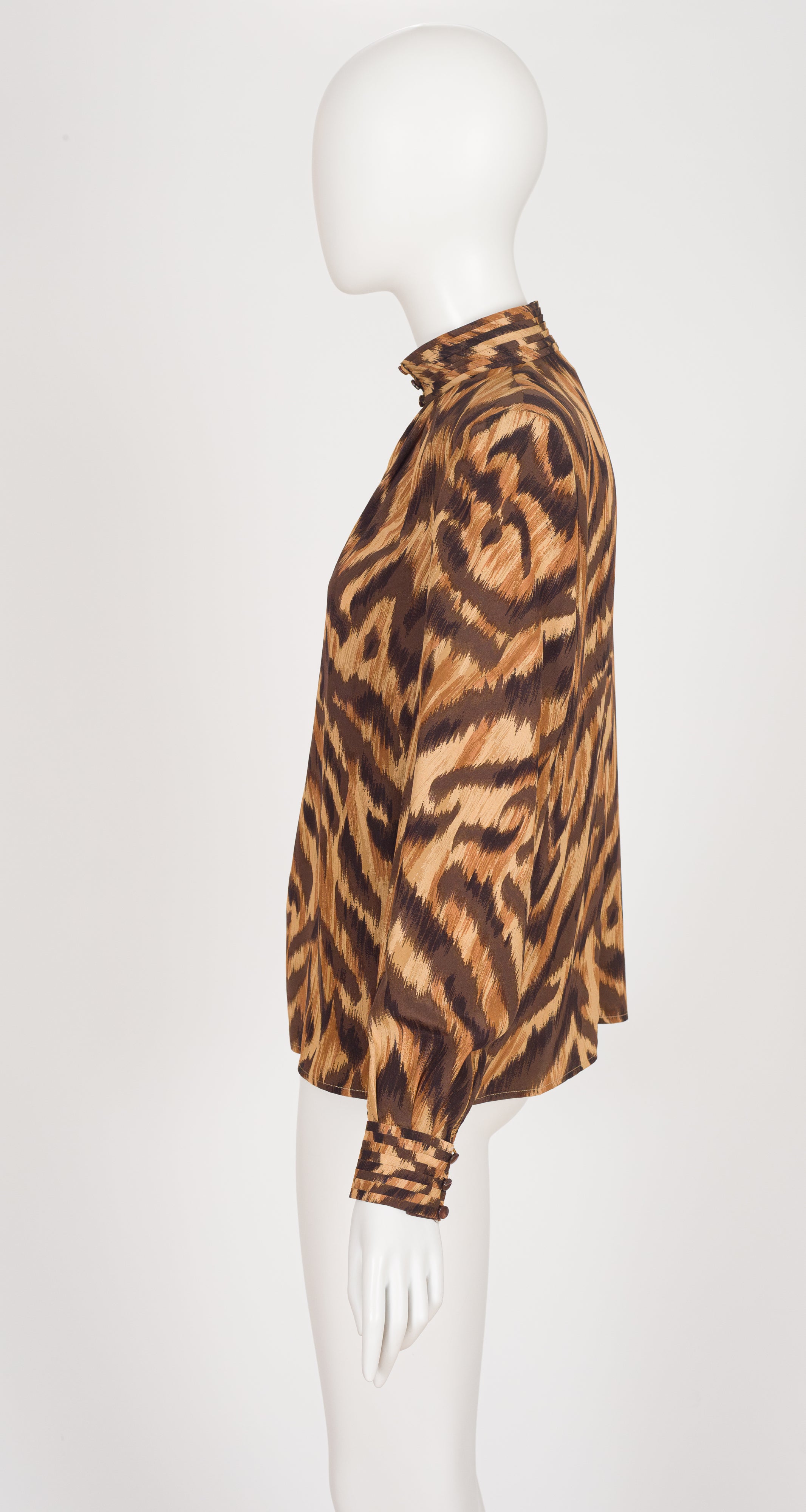 1992-93 F/W Tiger Stripe Silk Keyhole Neckline Long Sleeve Blouse