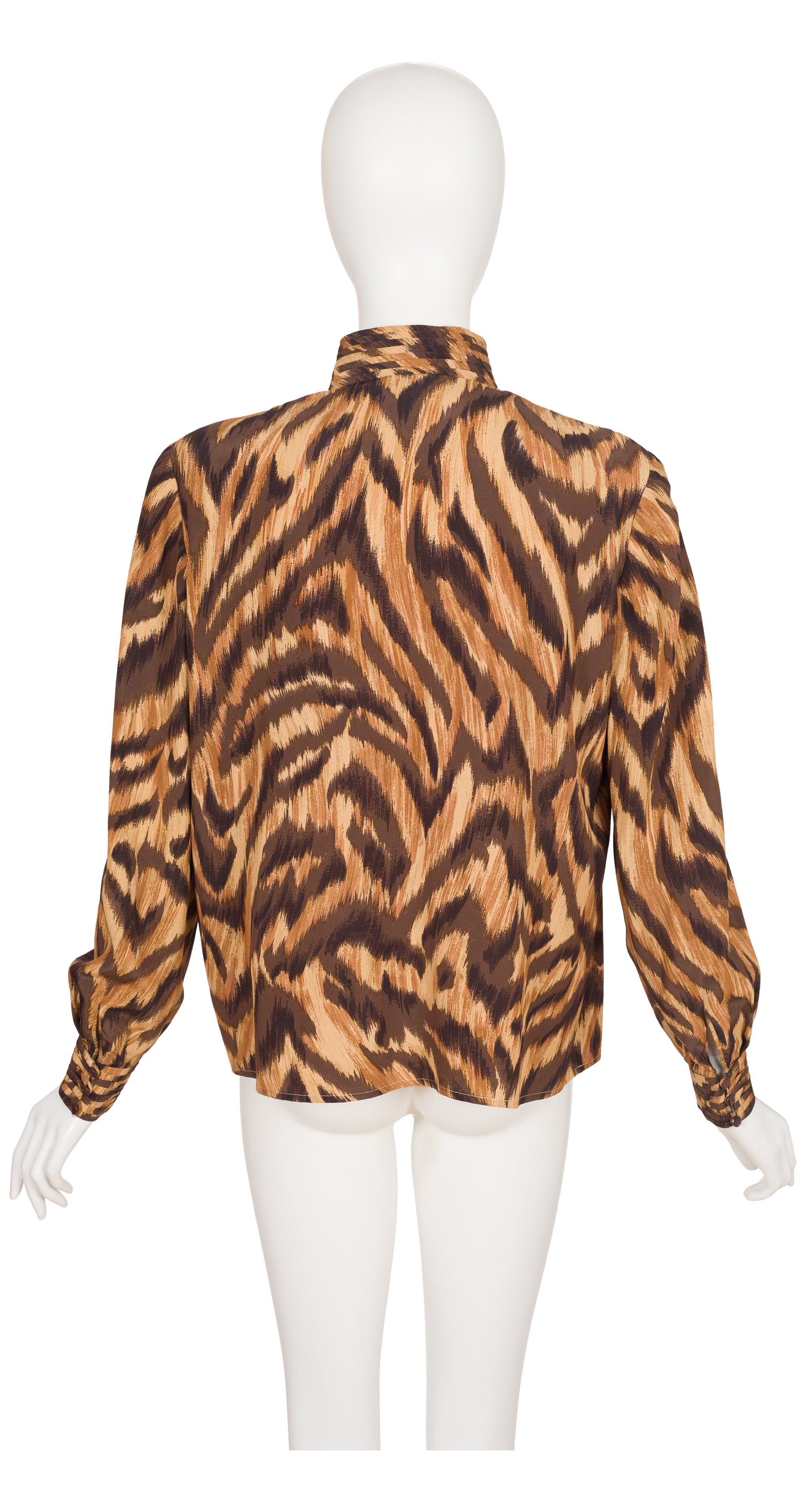 1992-93 F/W Tiger Stripe Silk Keyhole Neckline Long Sleeve Blouse