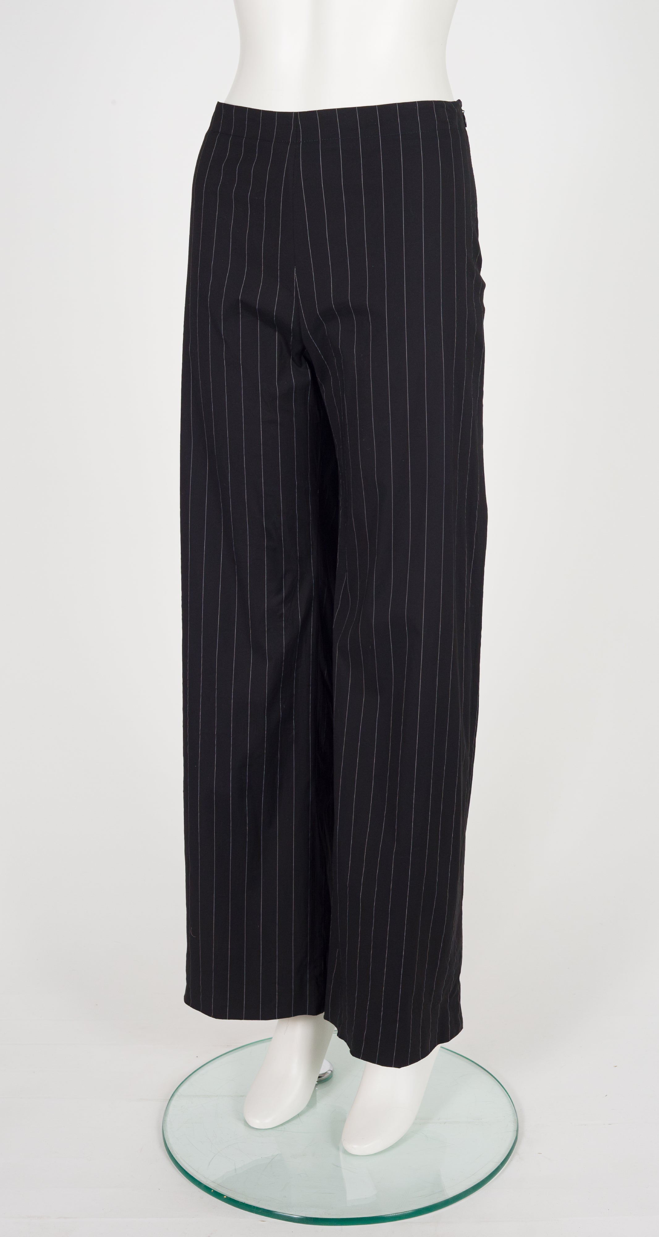 1990s Pinstripe Black Cotton Zip-Up Pant Suit