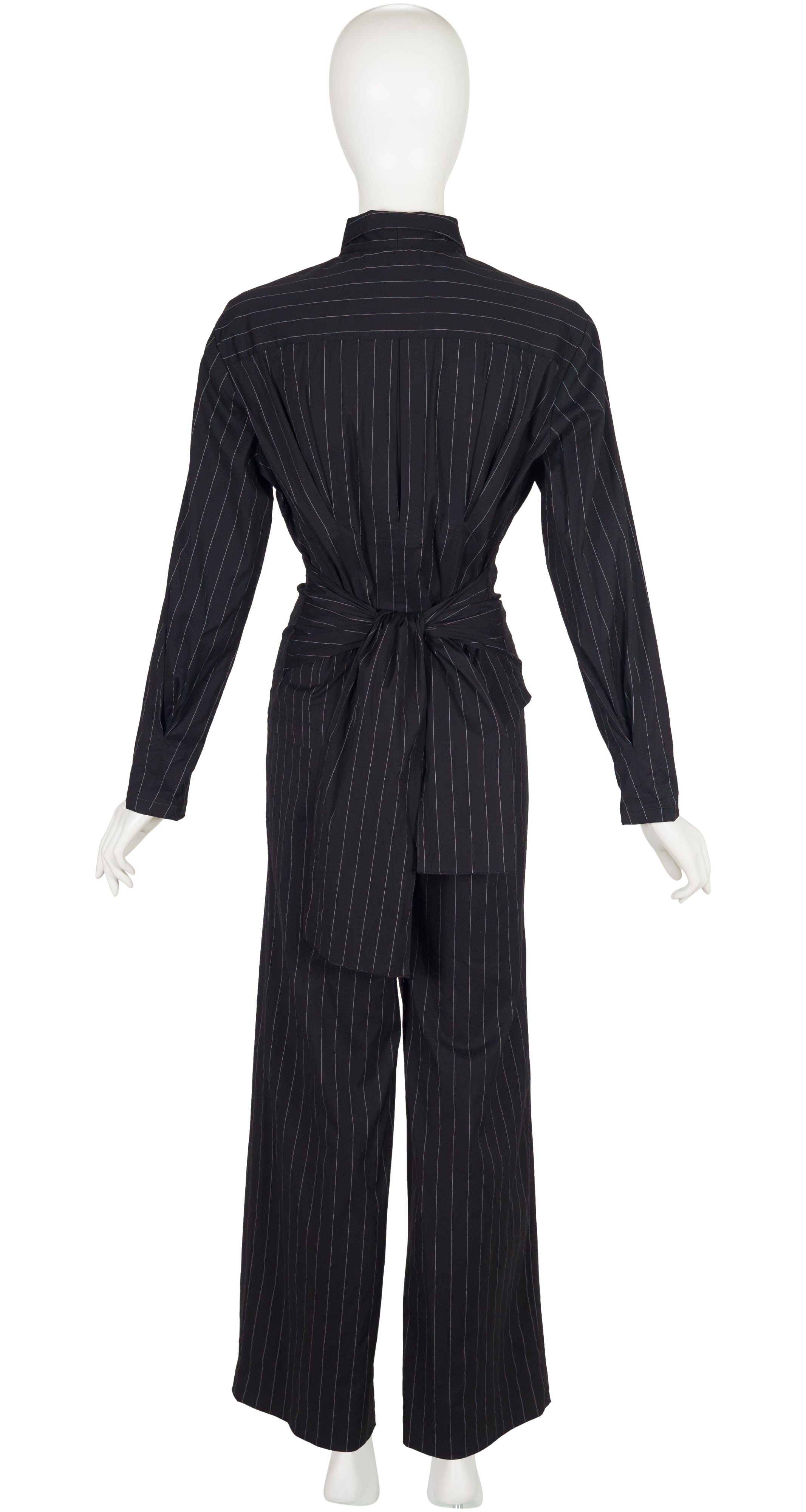 1990s Pinstripe Black Cotton Zip-Up Pant Suit