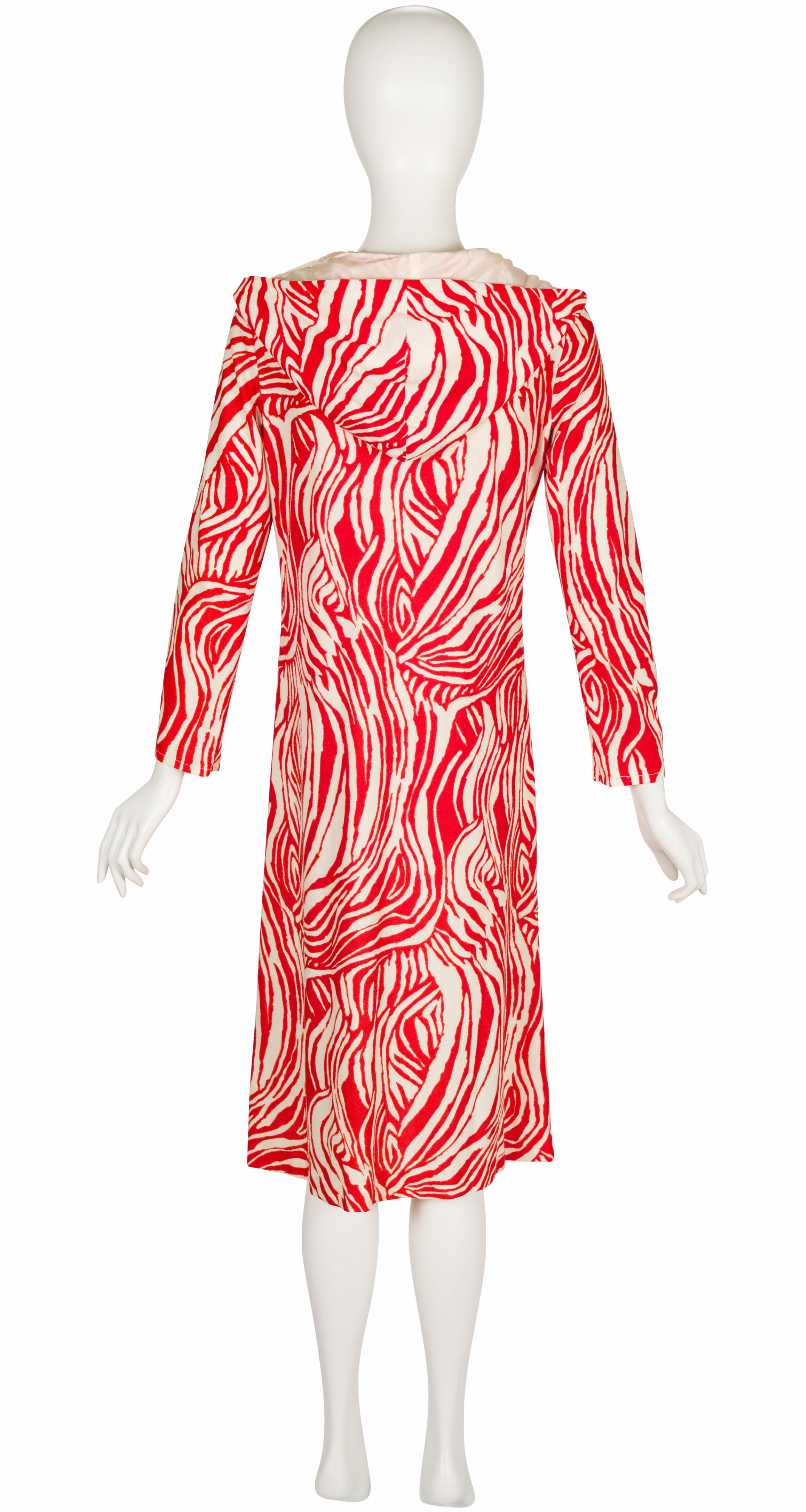 1970s Abstract Swirl Print Long Sleeve Hooded Dress