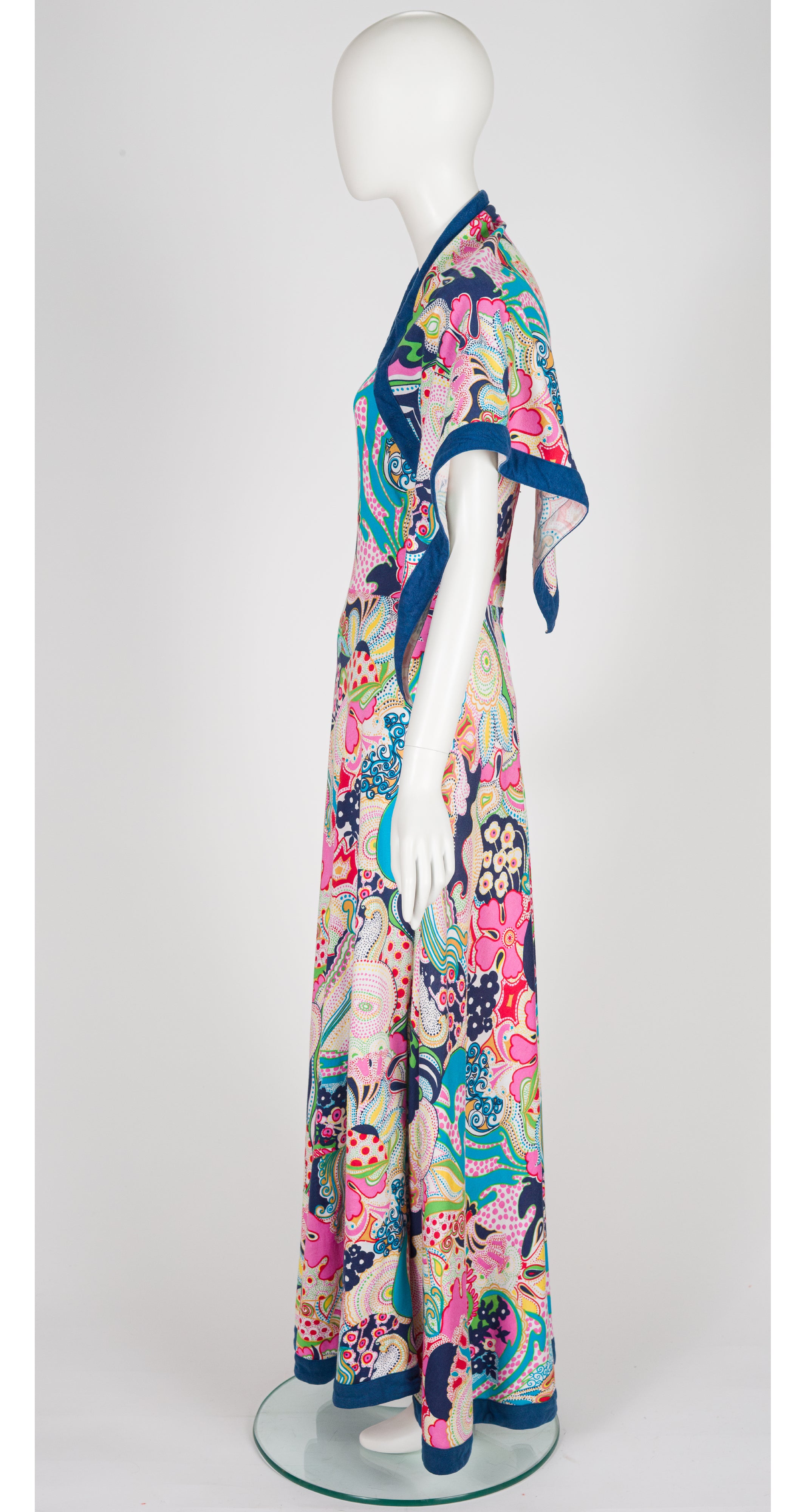 1970s Abstract Print Cotton Jersey Maxi Dress & Scarf Set