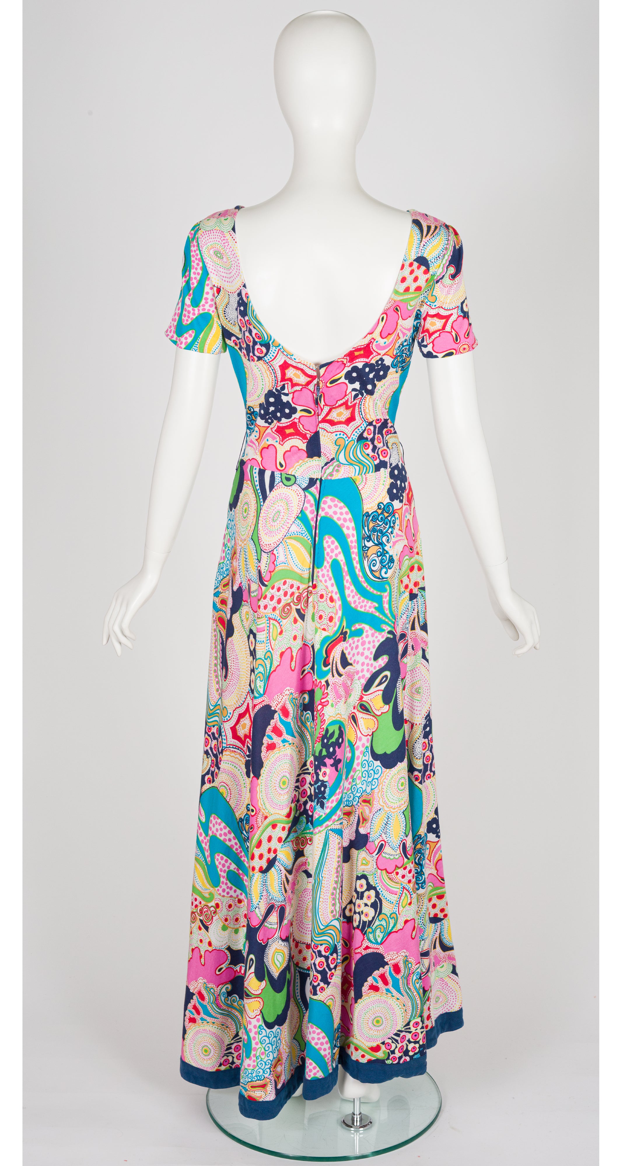 1970s Abstract Print Cotton Jersey Maxi Dress & Scarf Set