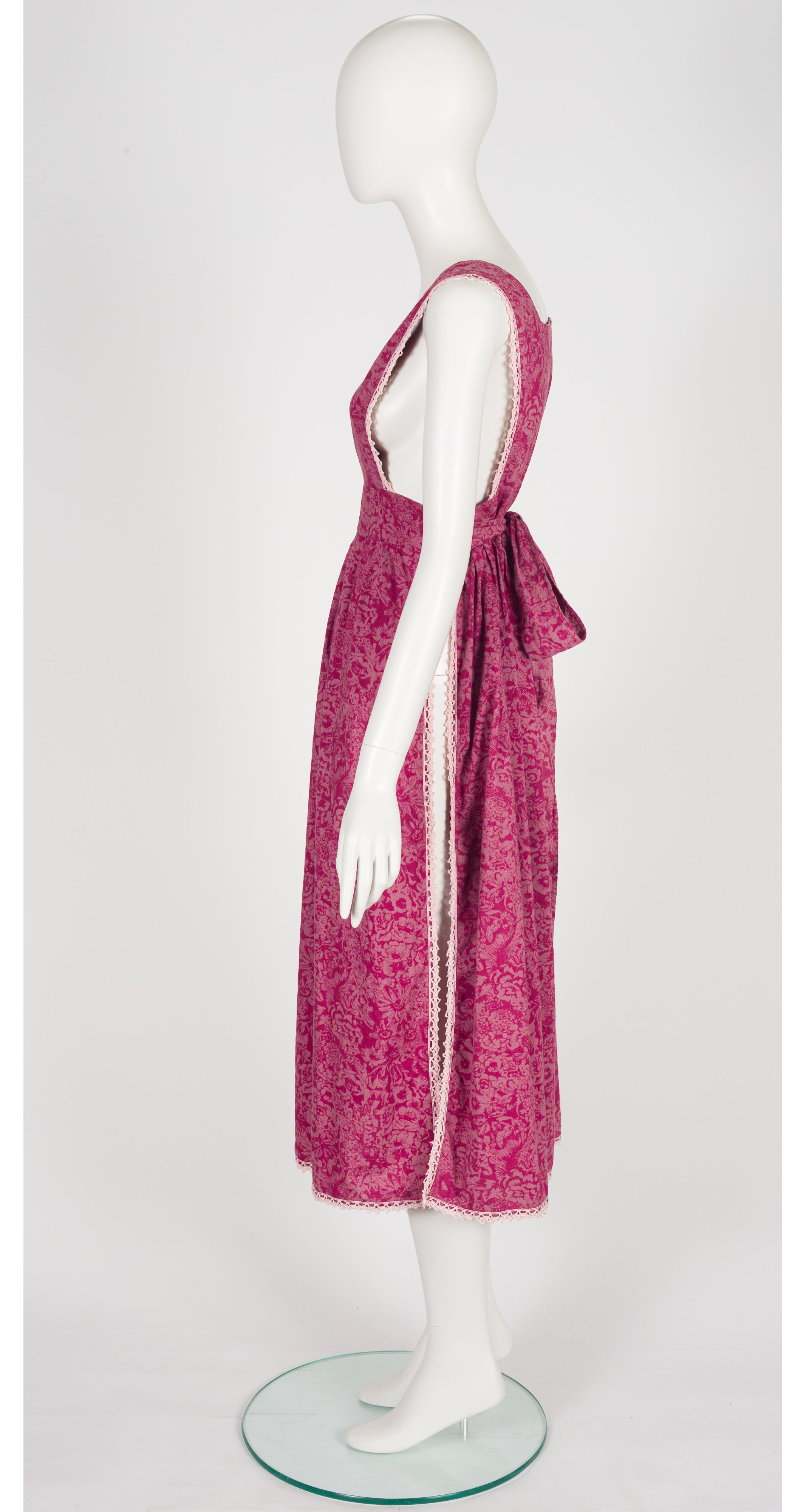 1970s Floral Cotton Prairie Tabard Pinafore Dress