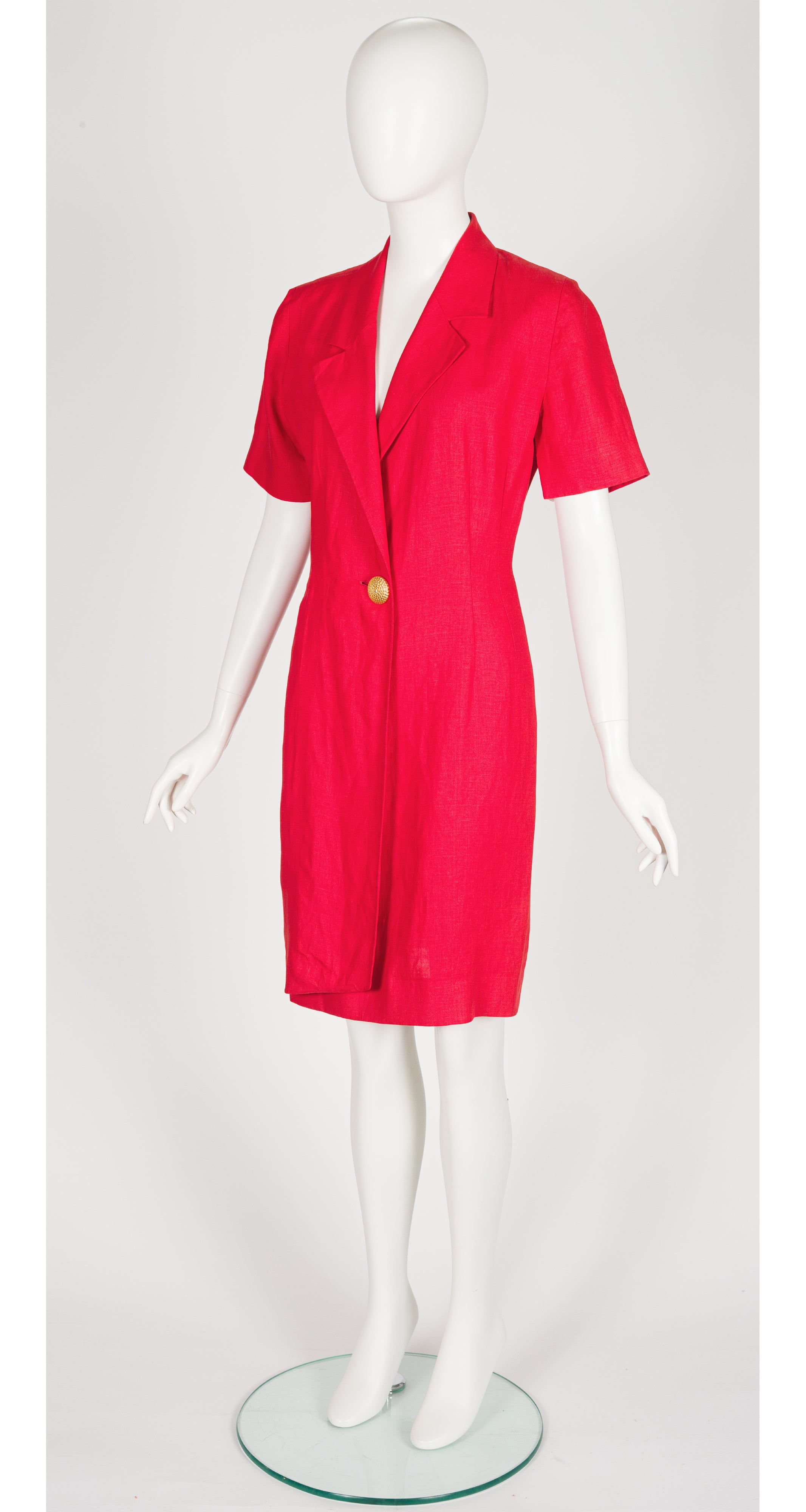 1990s Red Linen Short Sleeve Blazer Dress