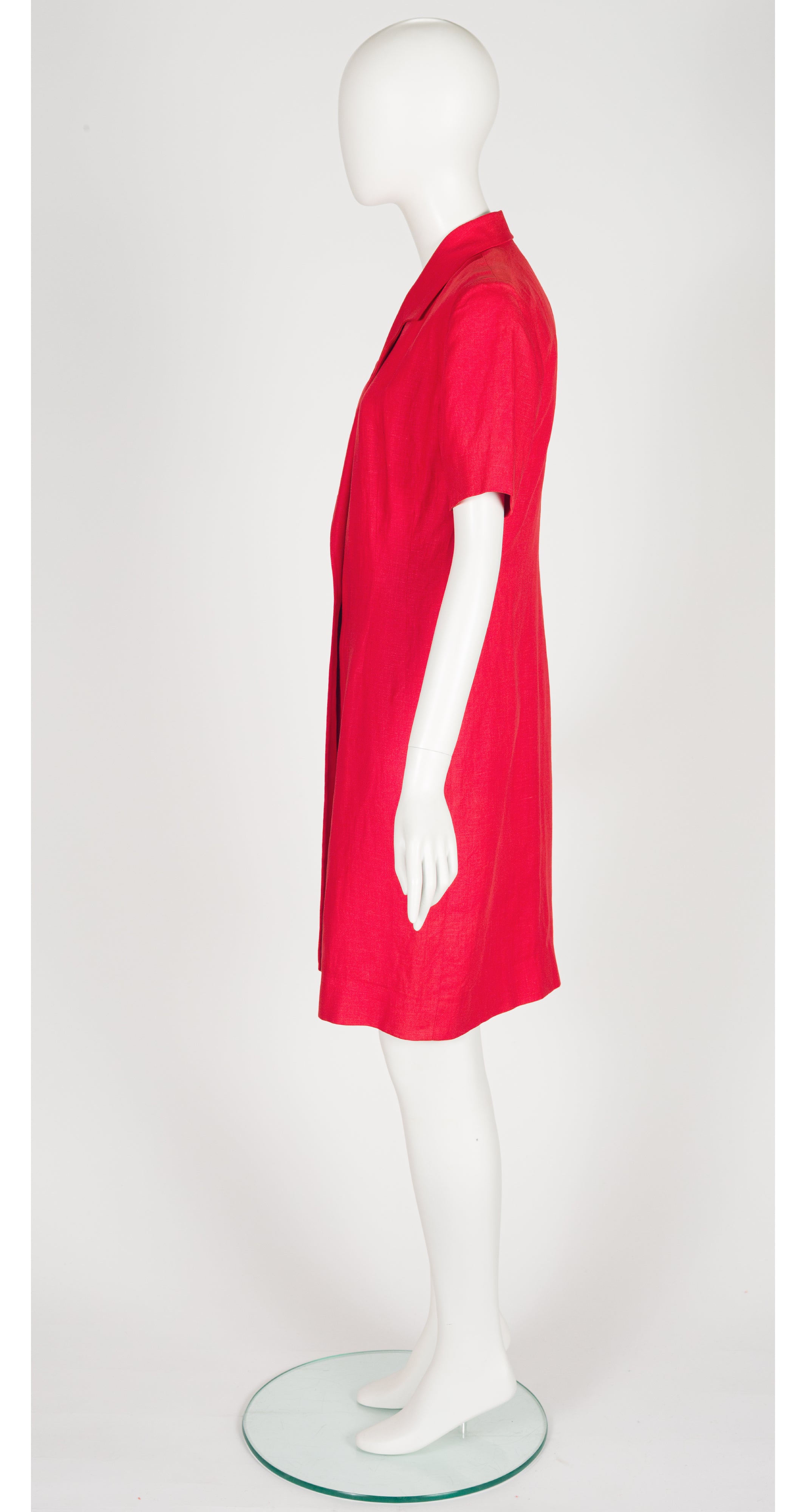 1990s Red Linen Short Sleeve Blazer Dress