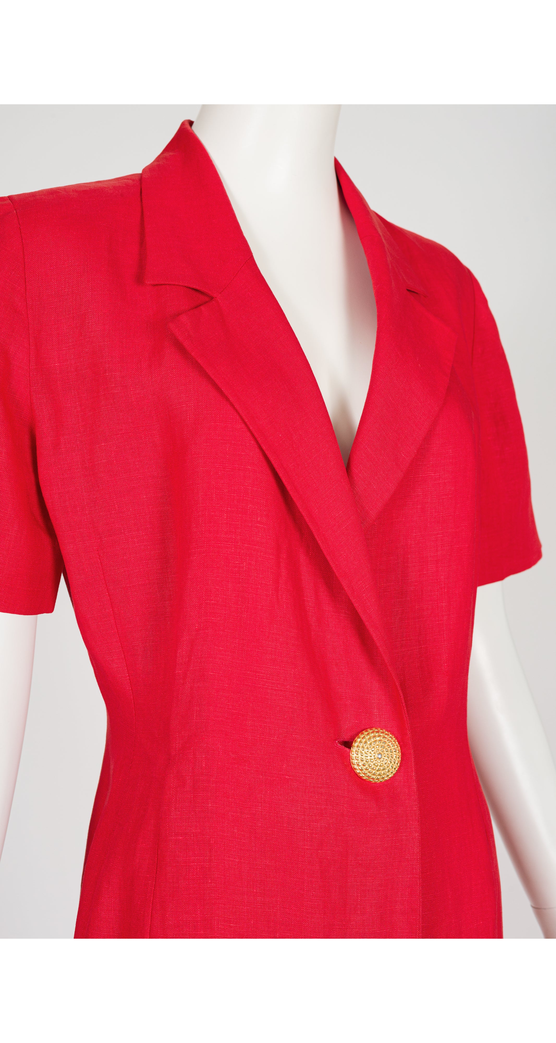 1990s Red Linen Short Sleeve Blazer Dress